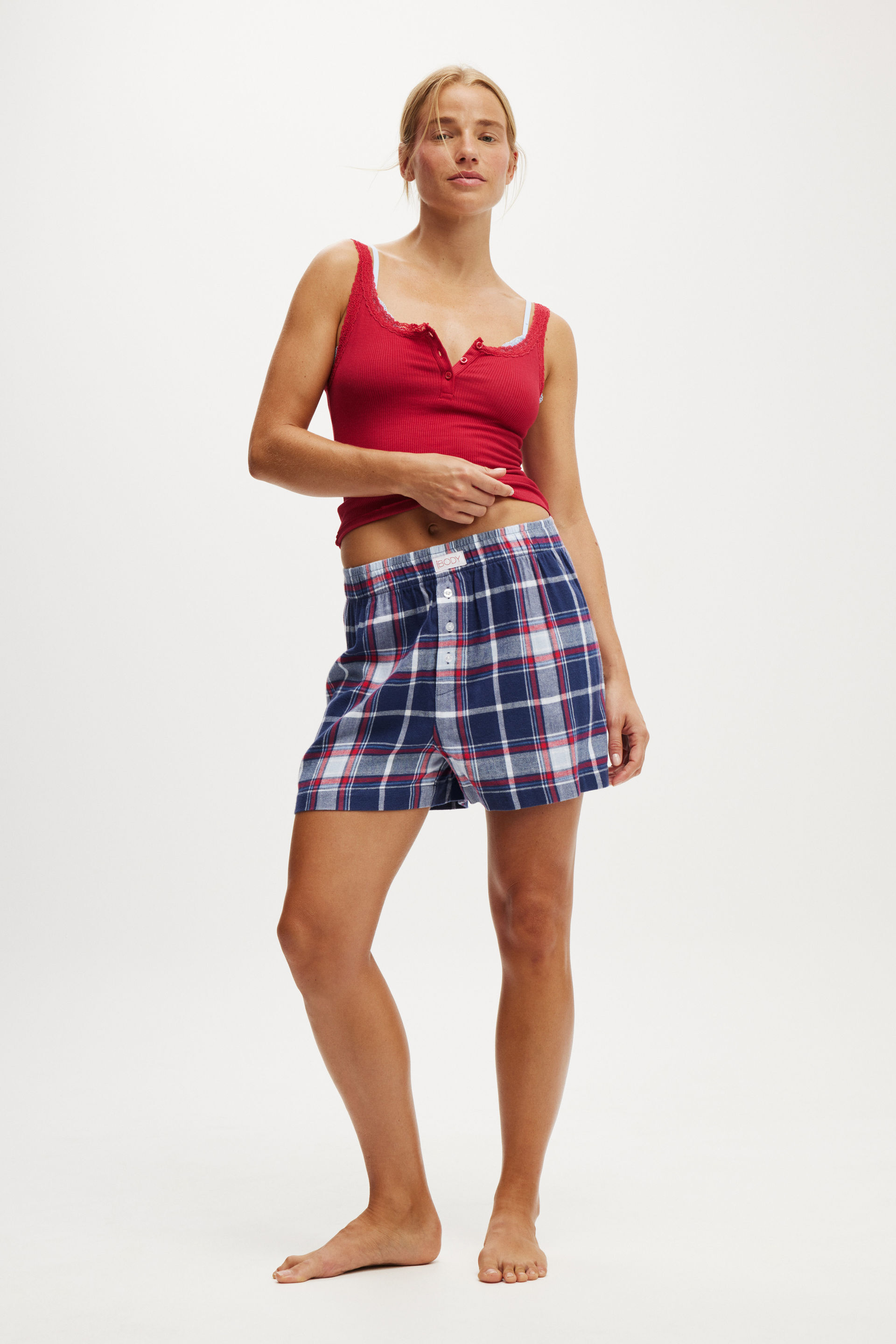 Flannel Boyfriend Boxer Short toni check/navy/white and red