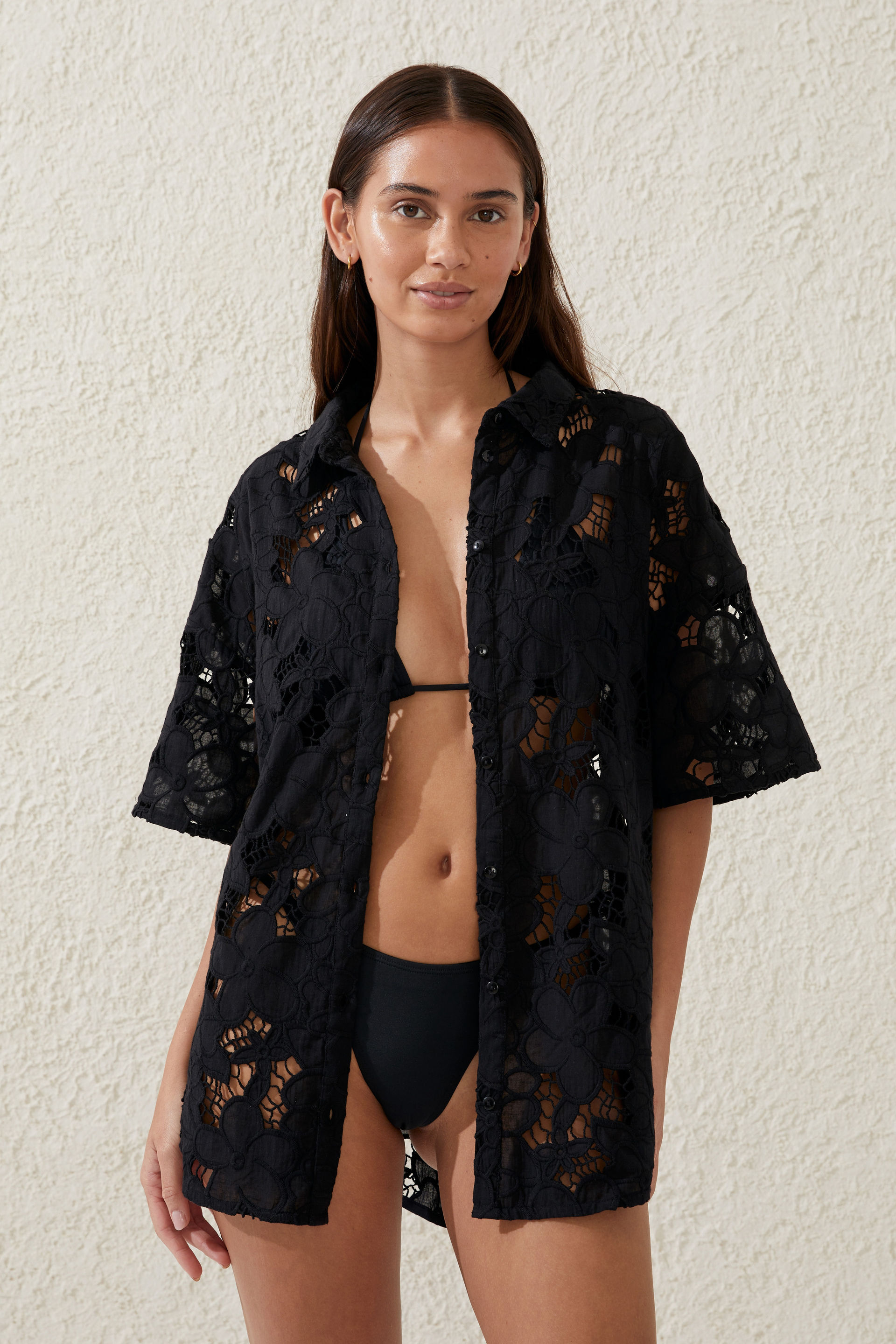 The Floral Vacation Beach Shirt black floral