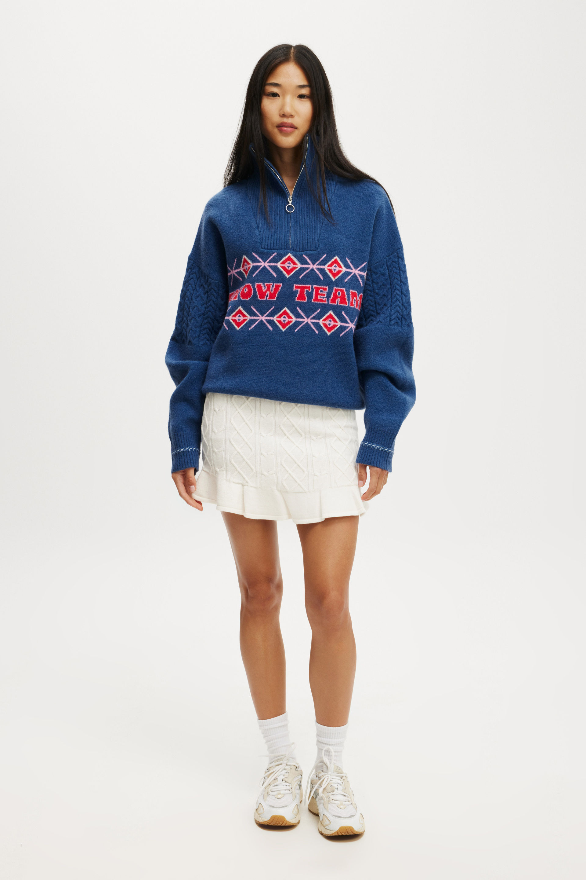 Knit Flippy Skirt coconut milk/ raspberry