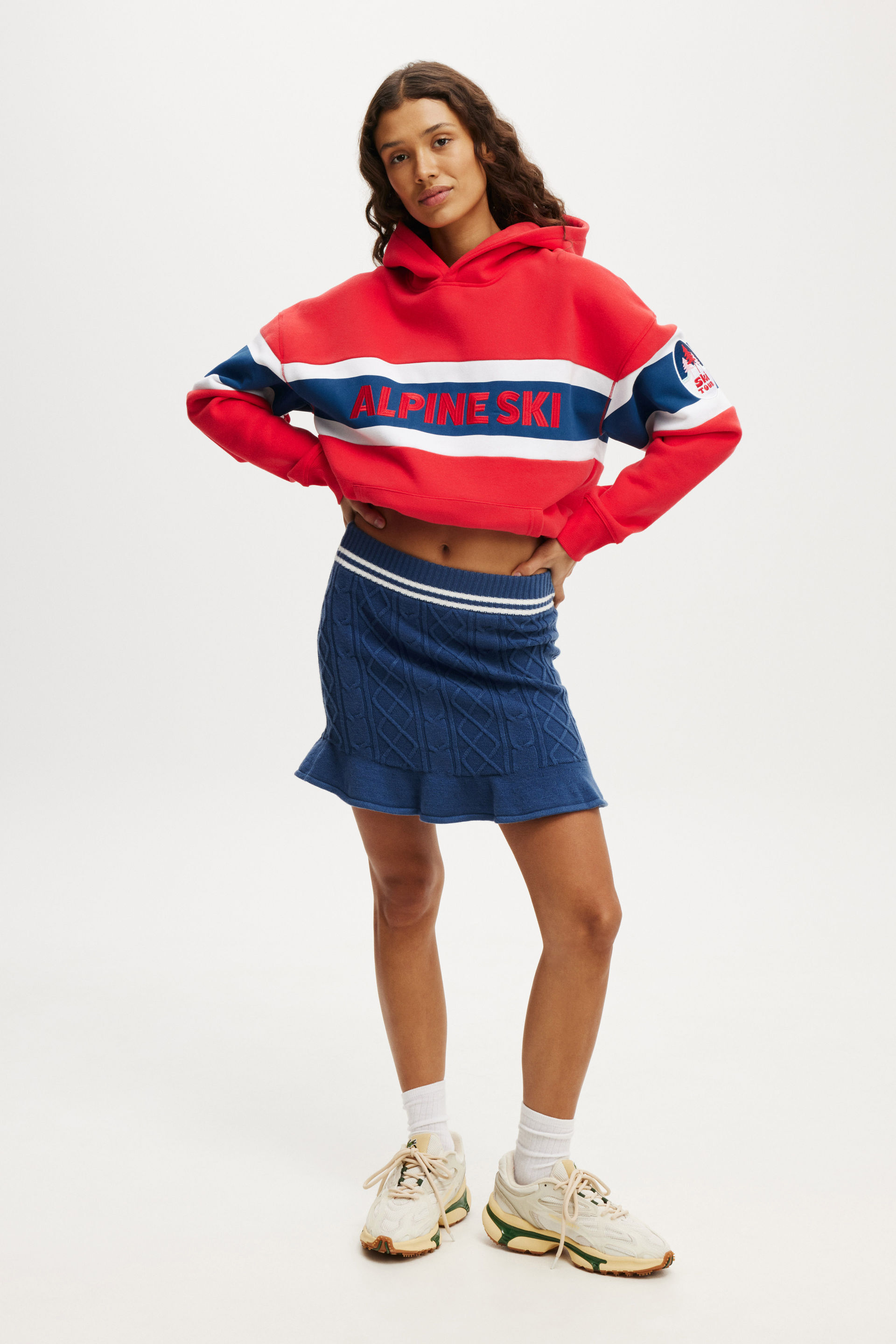 Knit Flippy Skirt deep blue/ white