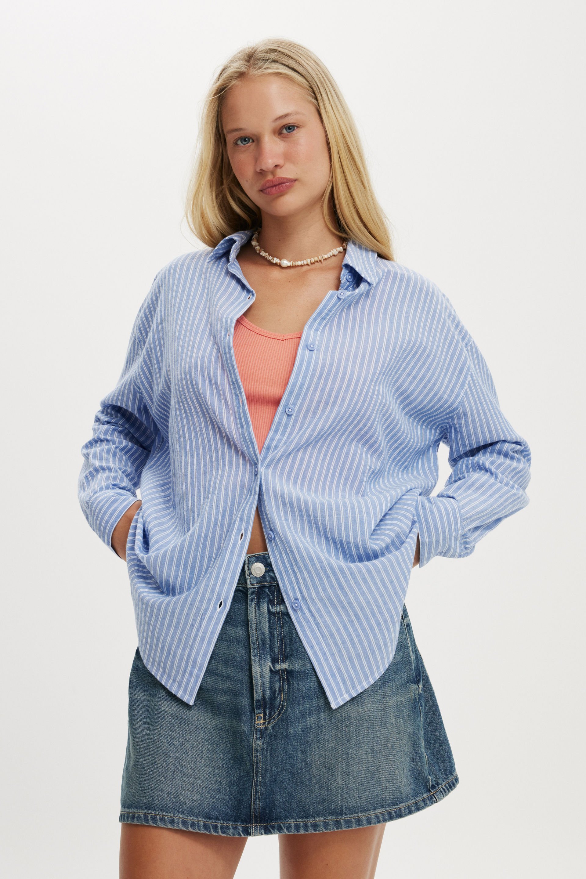 Haven Long Sleeve Shirt blue stripe texture
