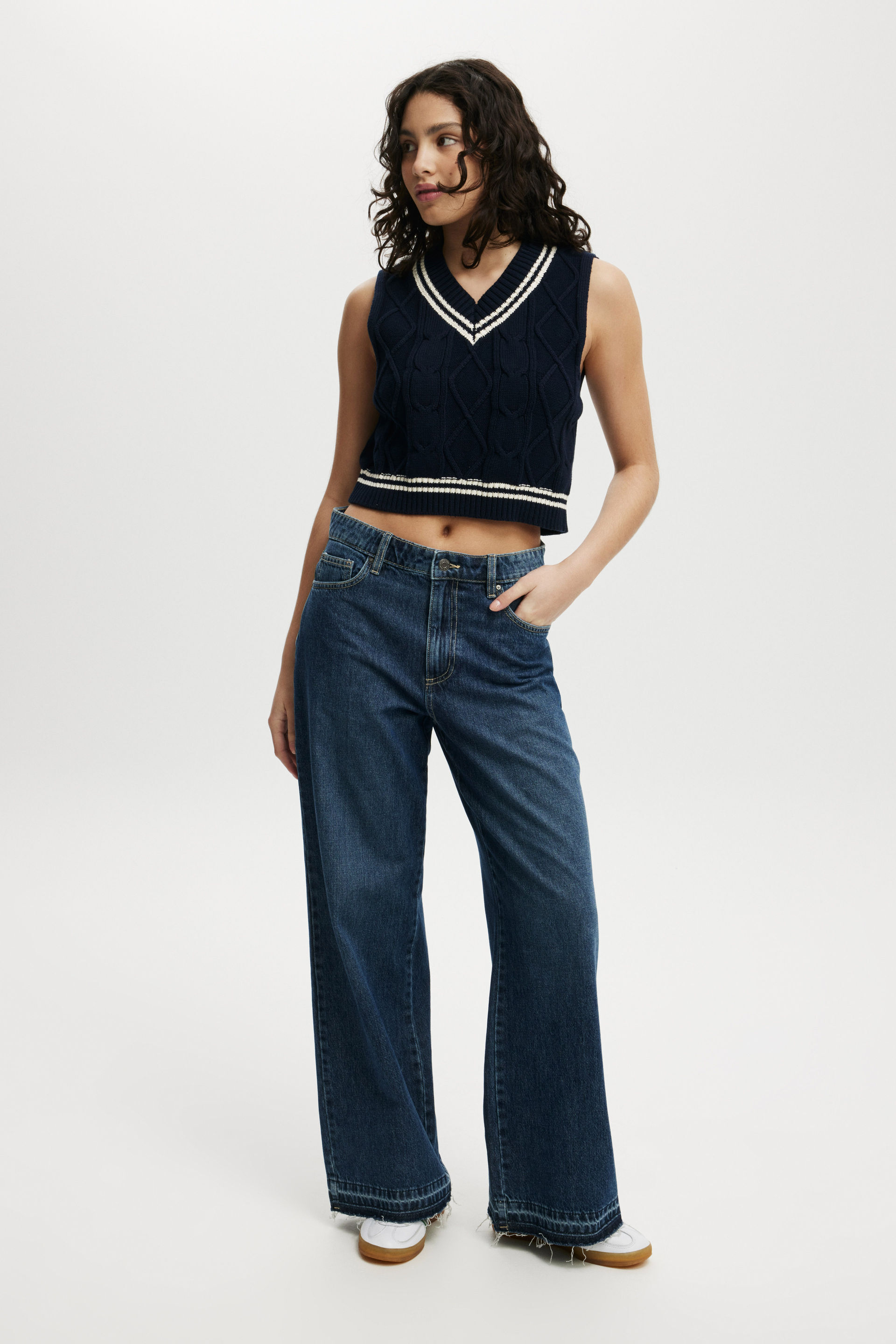Relaxed Wide Jean deepwater blue/hem