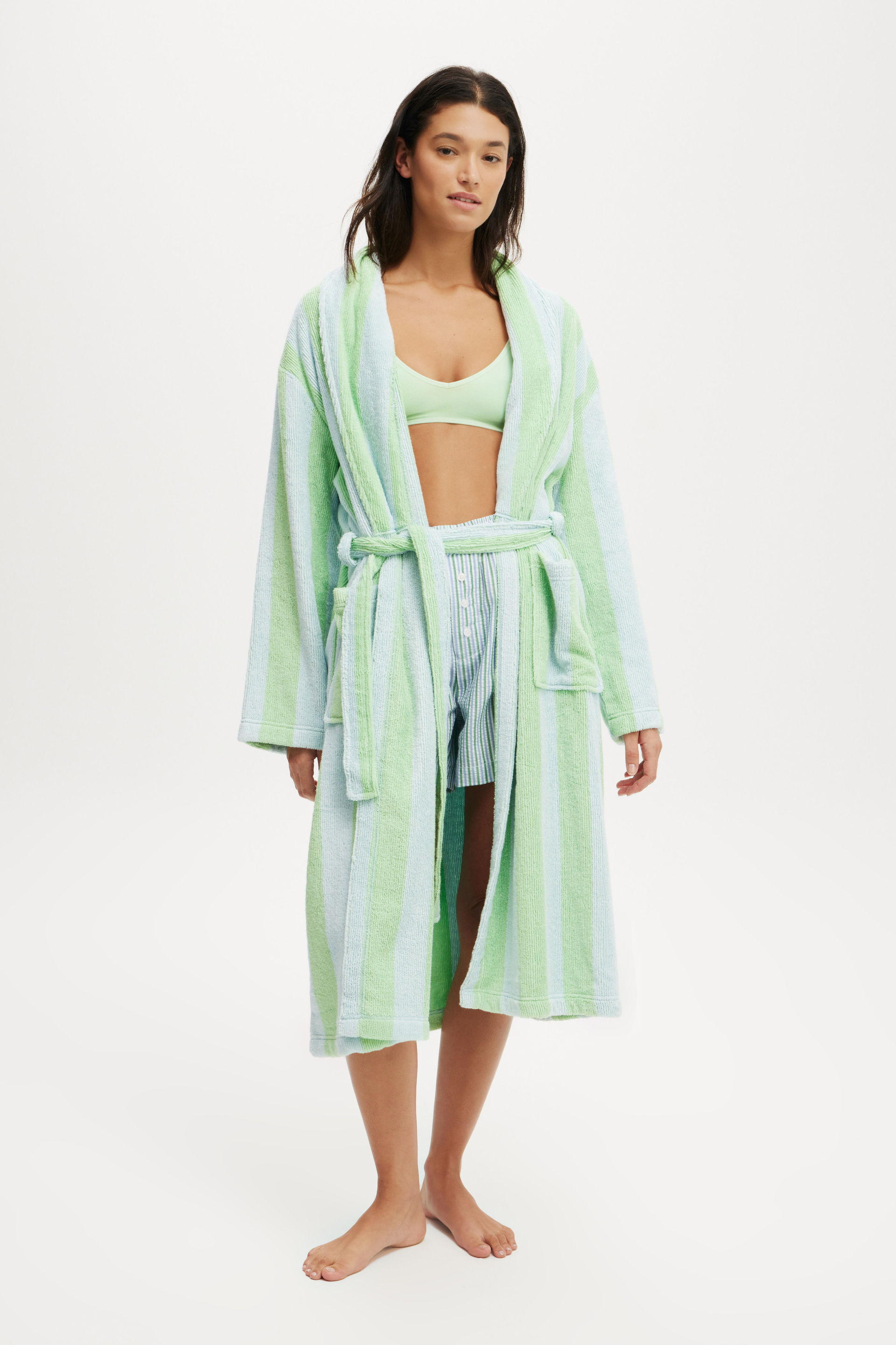 Luxe Terry Robe blue/green claudia stripe