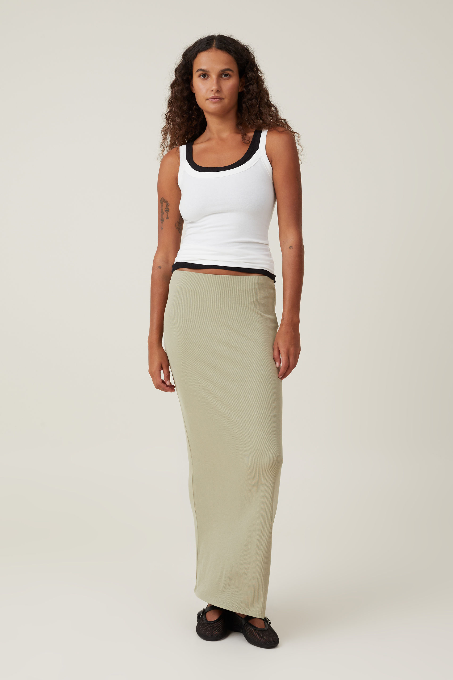 Staple Rib Maxi Skirt desert sage