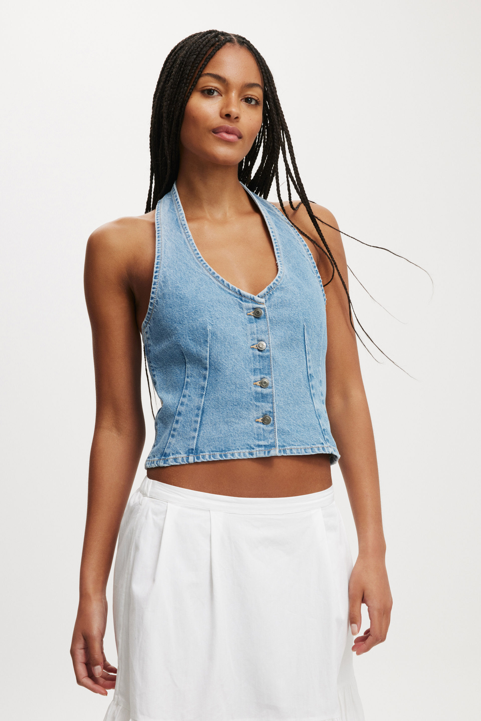 Harley Denim Halter Vest breeze blue