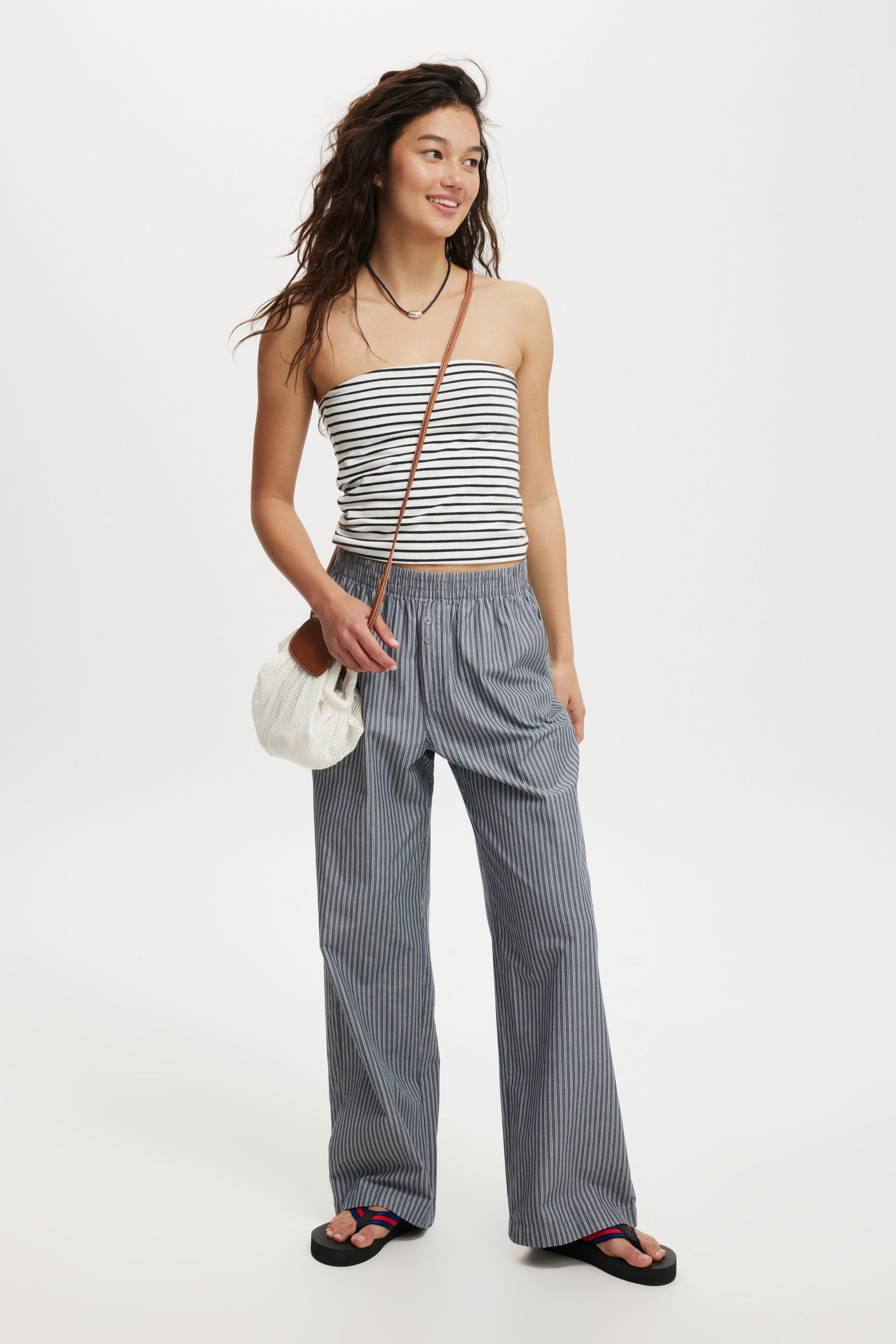 Noah Pant kylie stripe blue slate