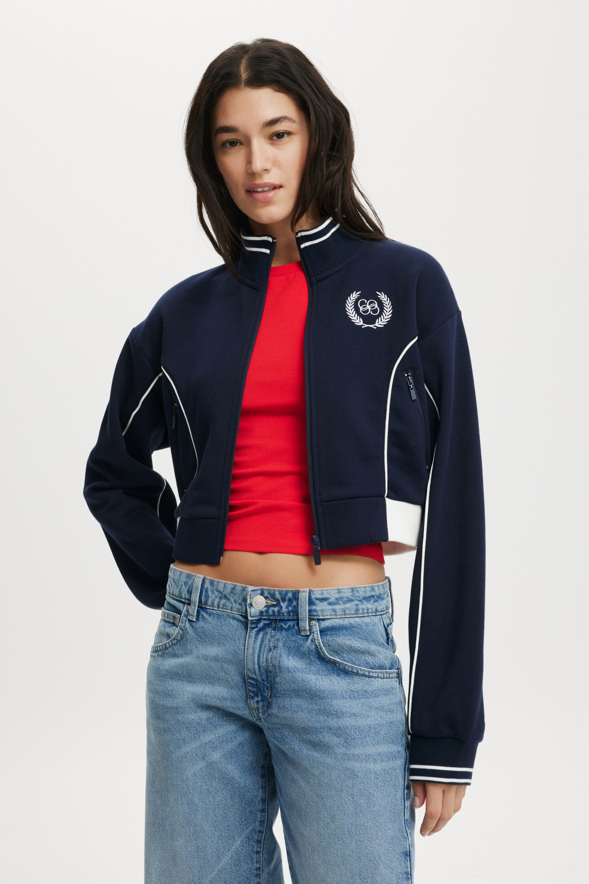 Graphic Cropped Zip Through co crest / winter night