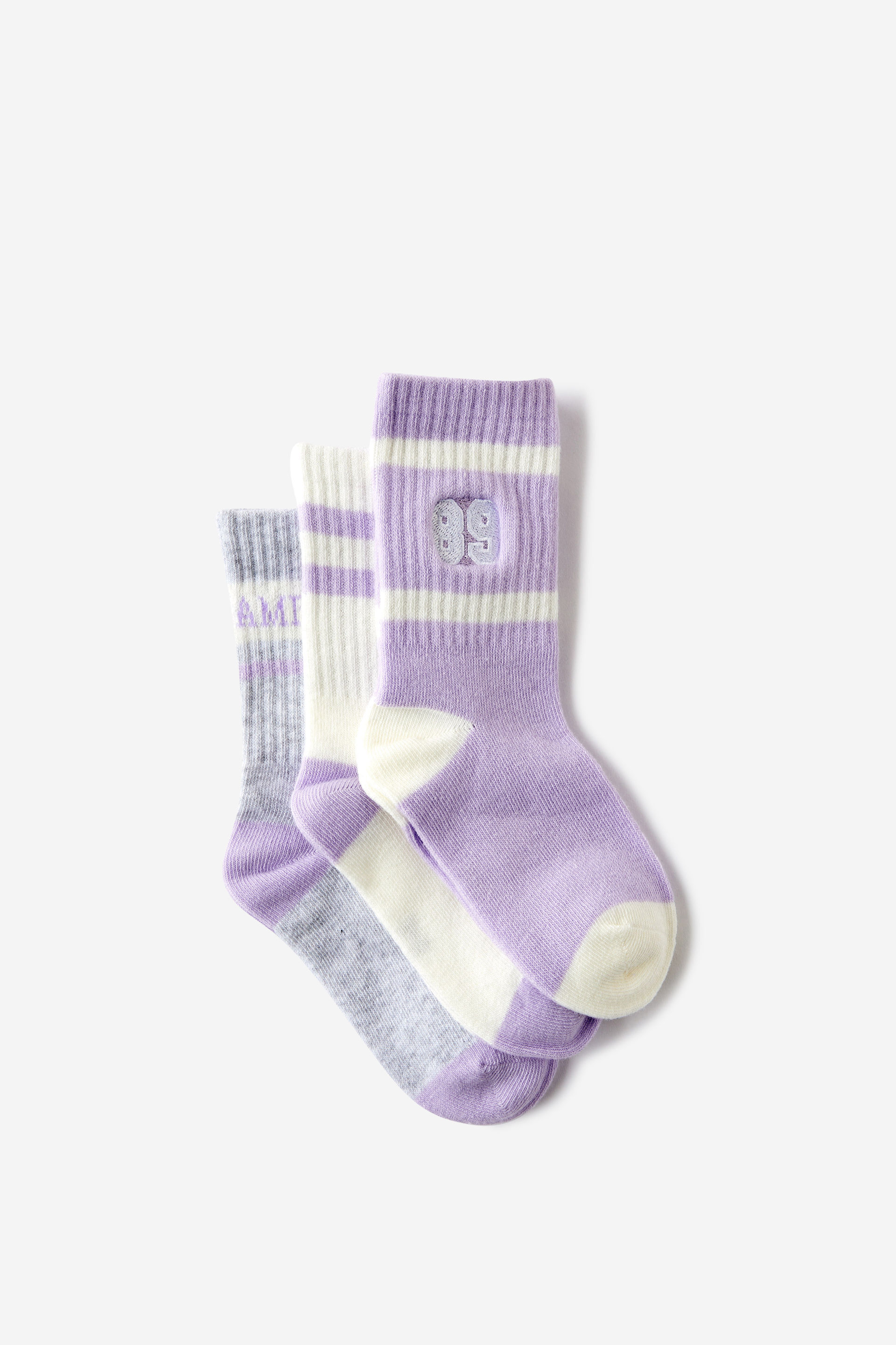 Kids 3Pk Crew Socks lilac drop 89/cloud marle champ/lilac drop st