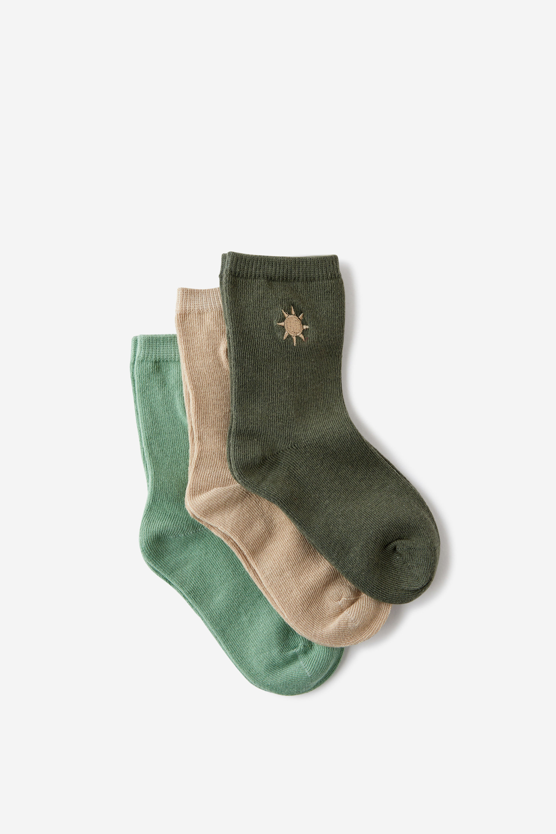 Kids 3Pk Crew Socks swag green palm/barber blue waves/rainy day s