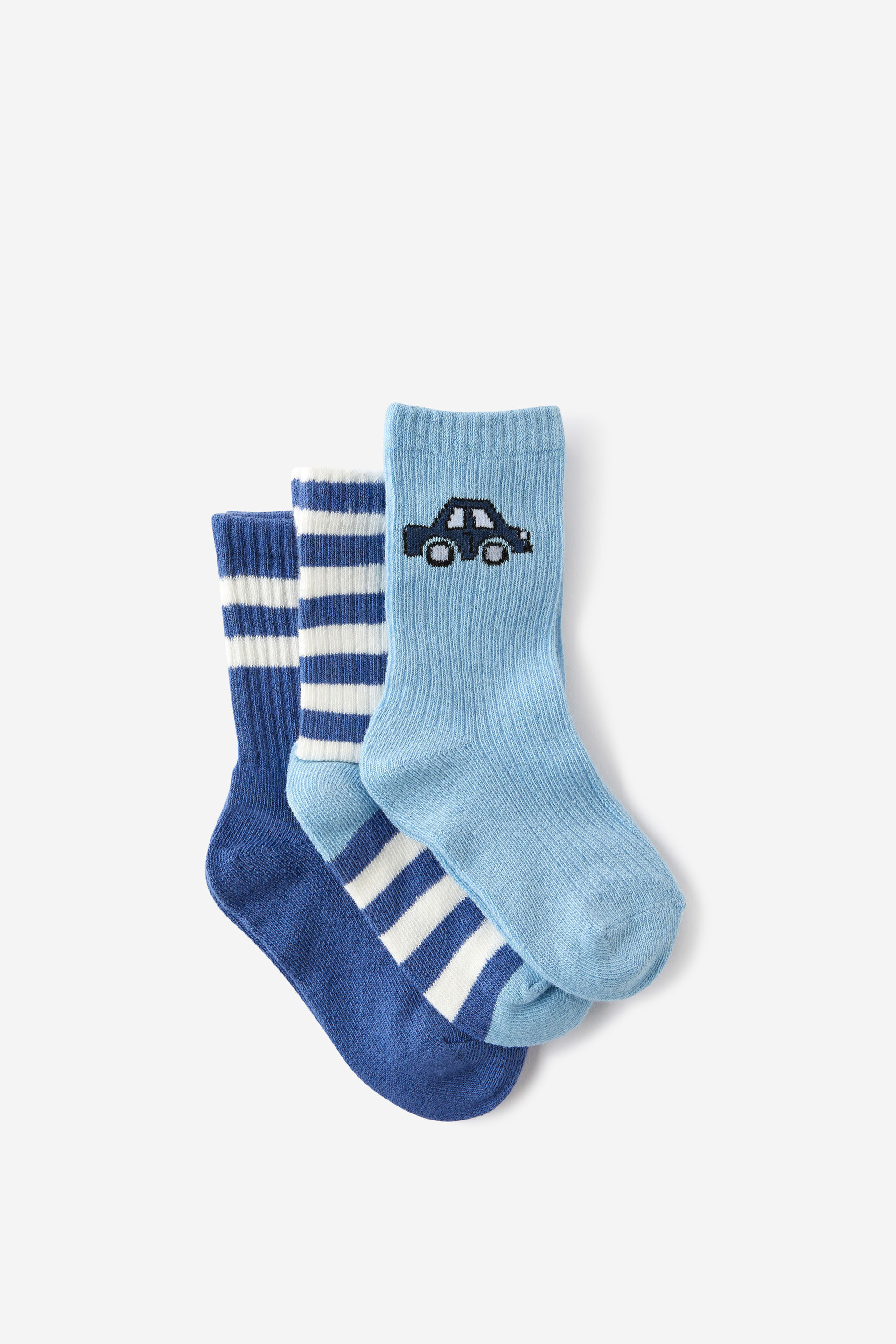 Kids 3Pk Crew Socks dusk blue/petty blue stripes