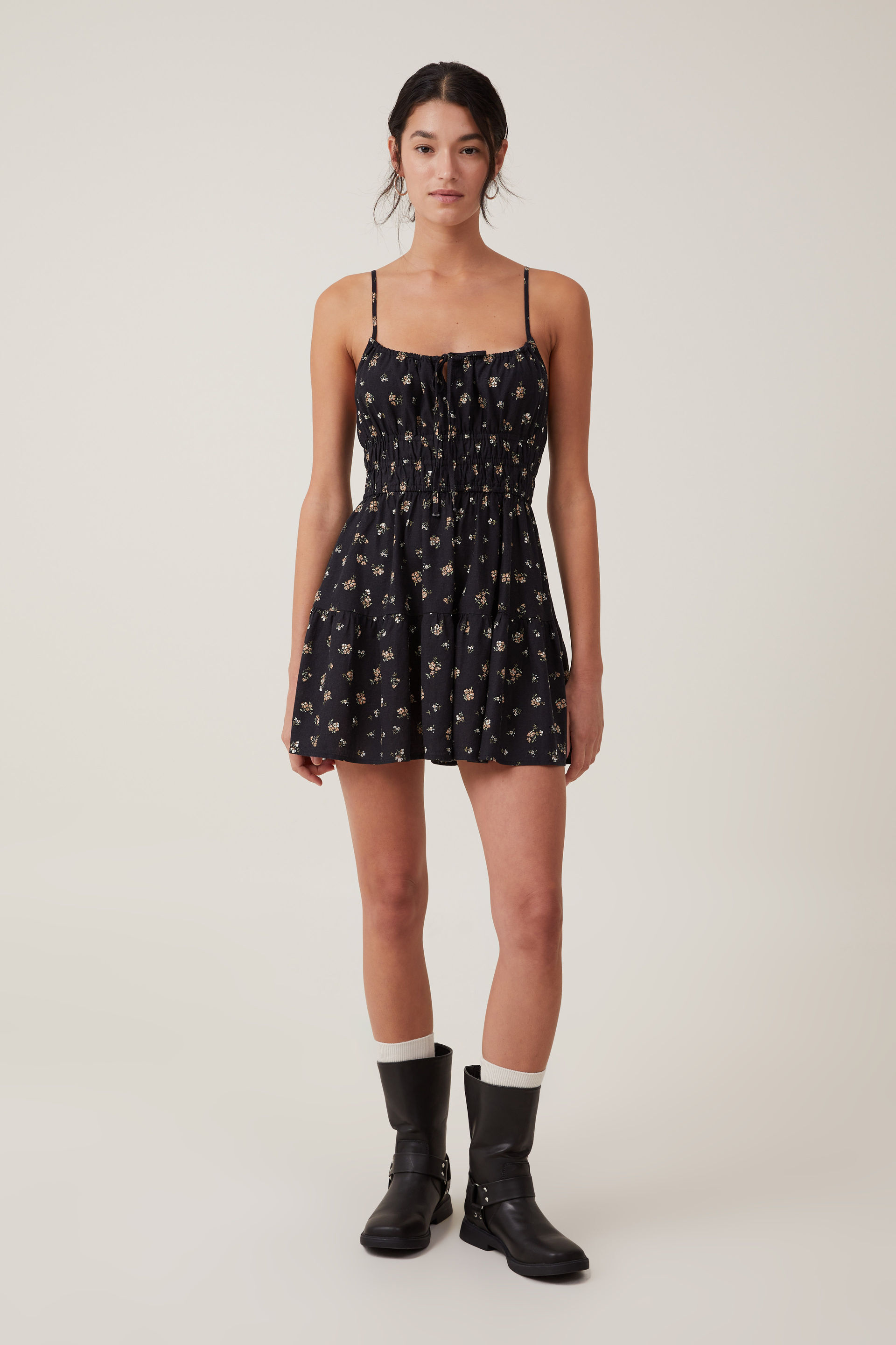Haven Tiered Mini Dress colby spring ditsy black