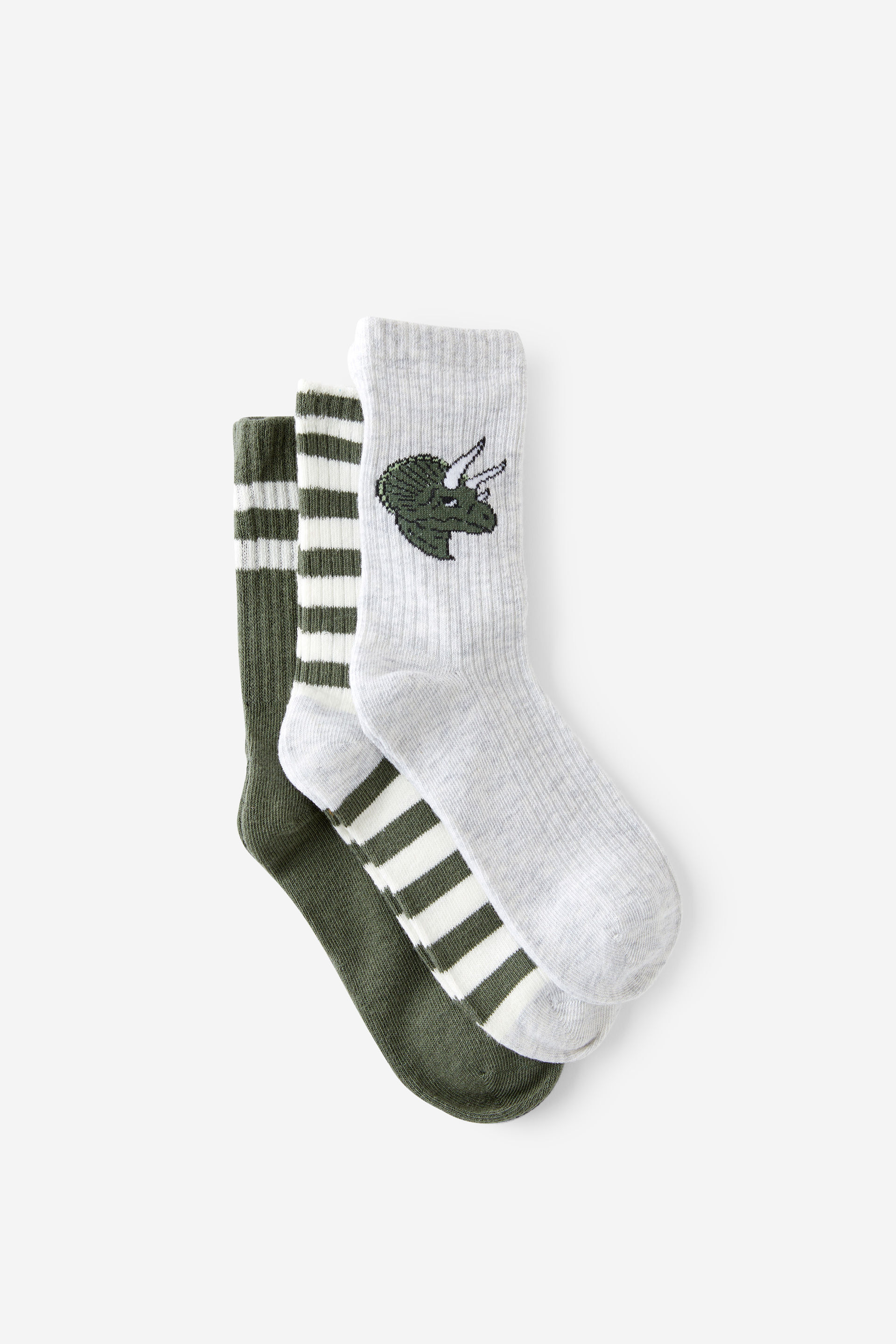 Kids 3Pk Crew Socks cloud marle/swag green stripes
