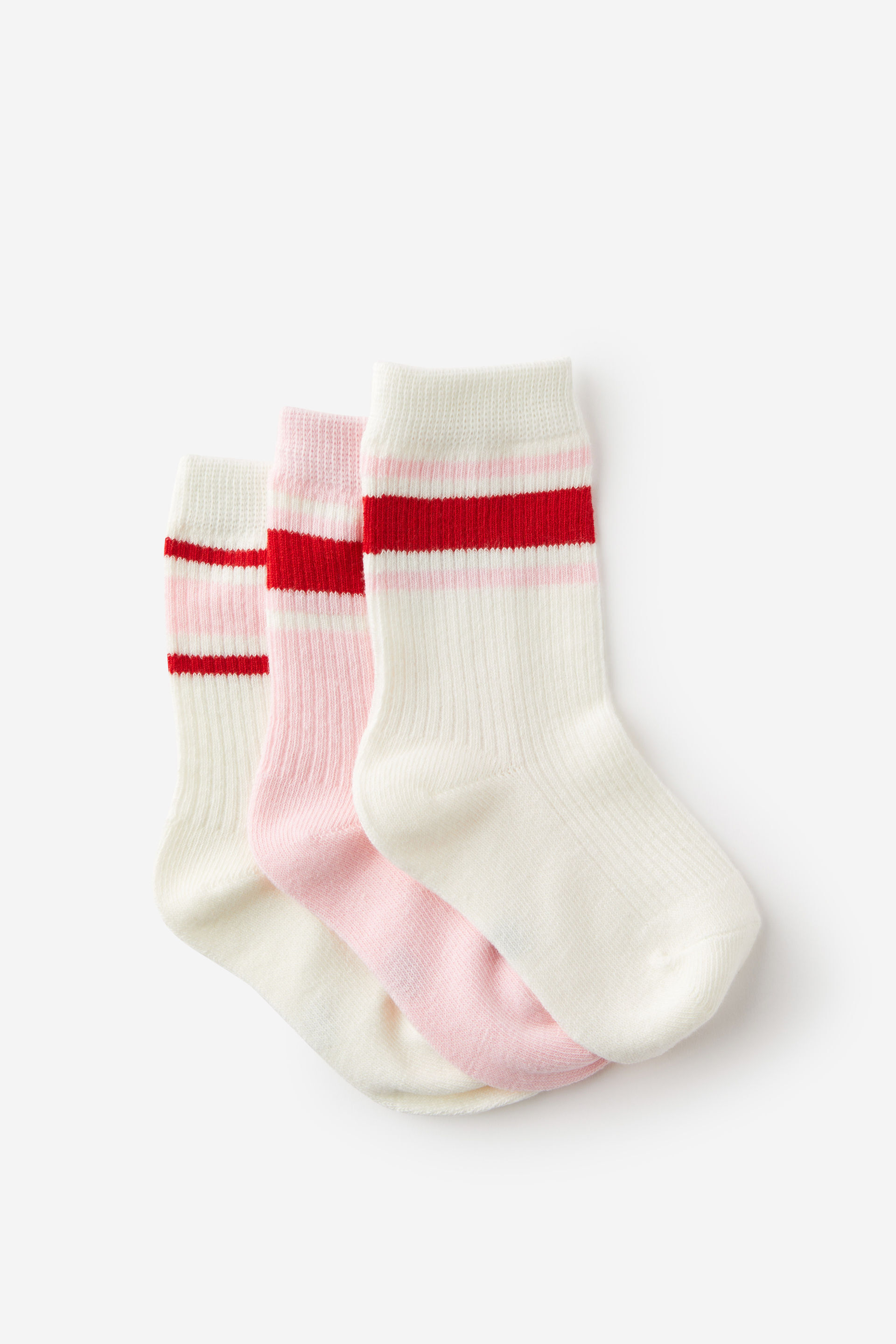 Kids 3Pk Crew Socks fairy pink/varsity red/vanilla