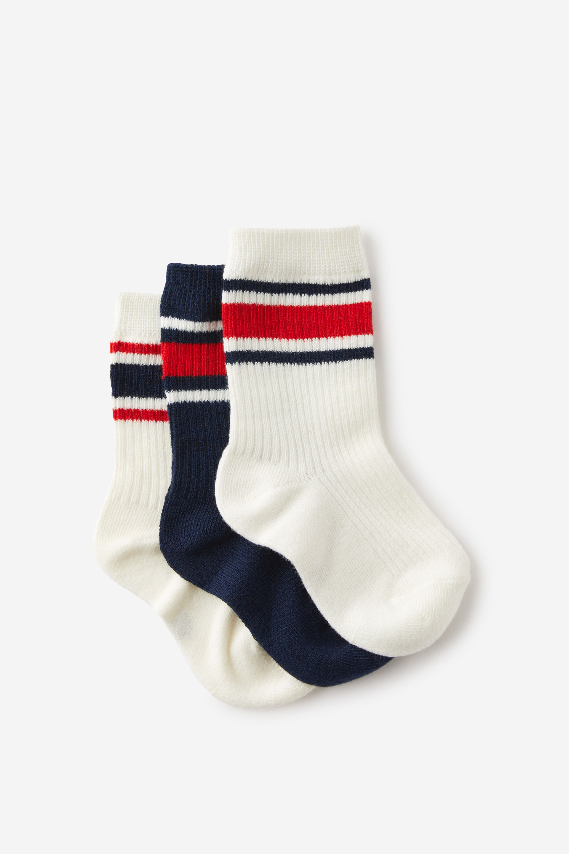 Kids 3Pk Crew Socks squid ink/varsity red/vanilla stripes