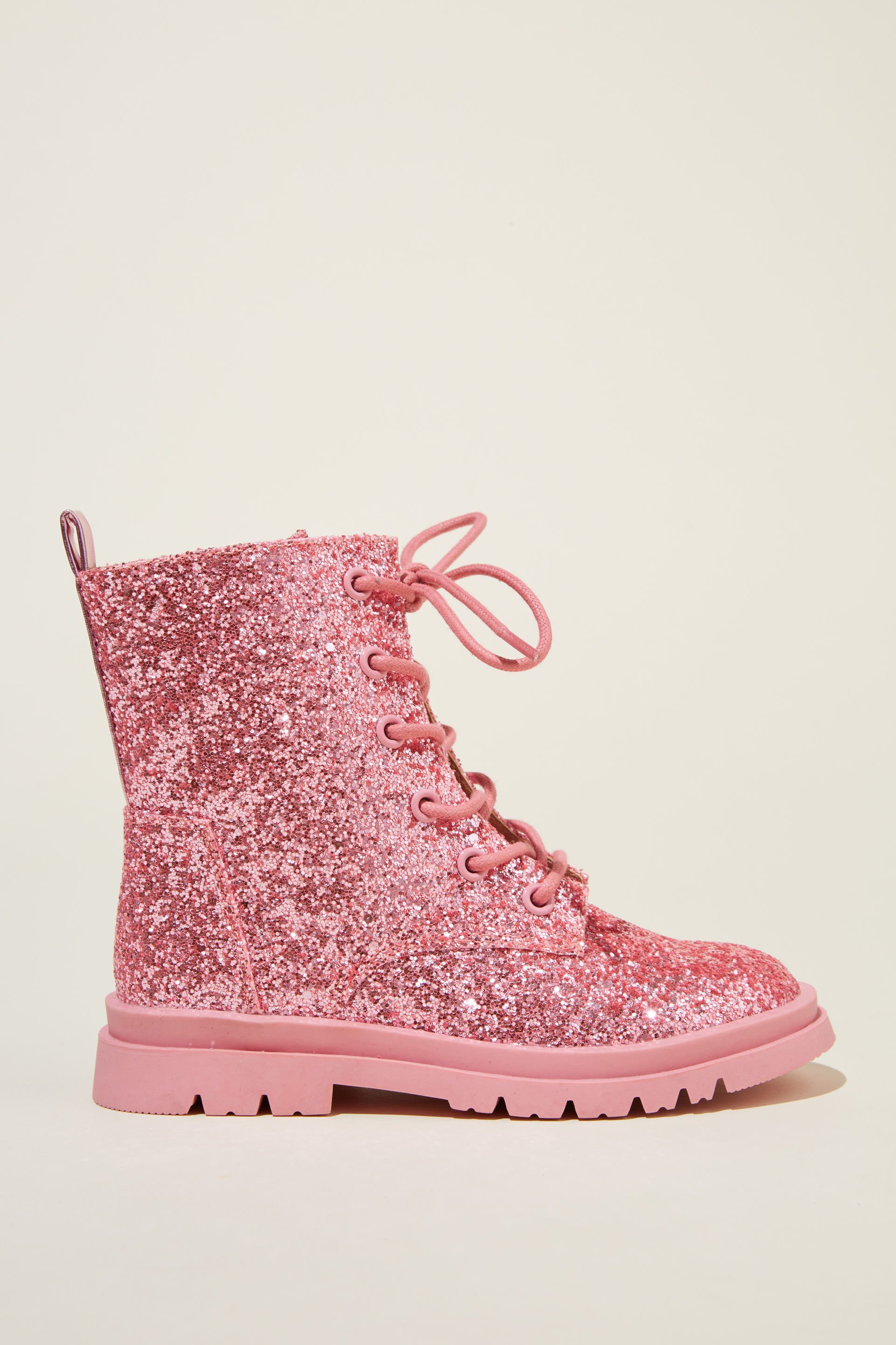 Combat Lug Boot pink glitter