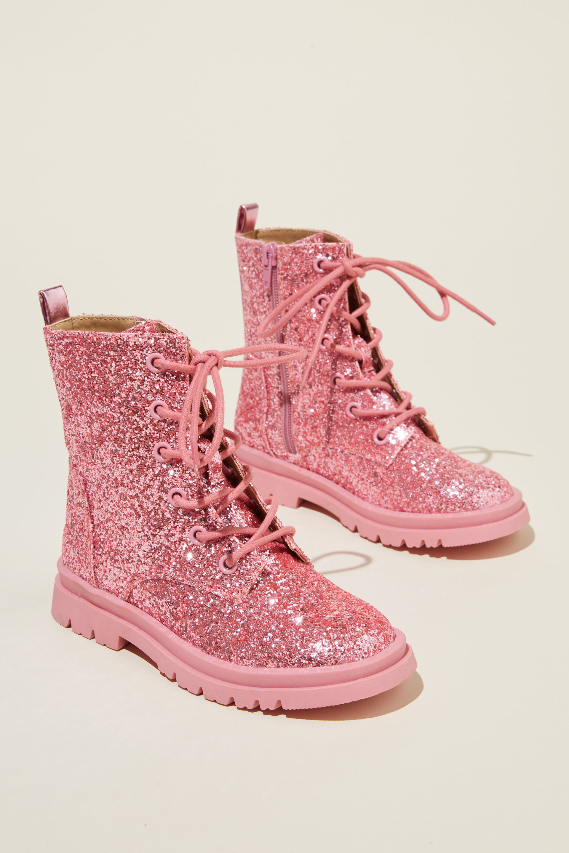Combat Lug Boot pink glitter