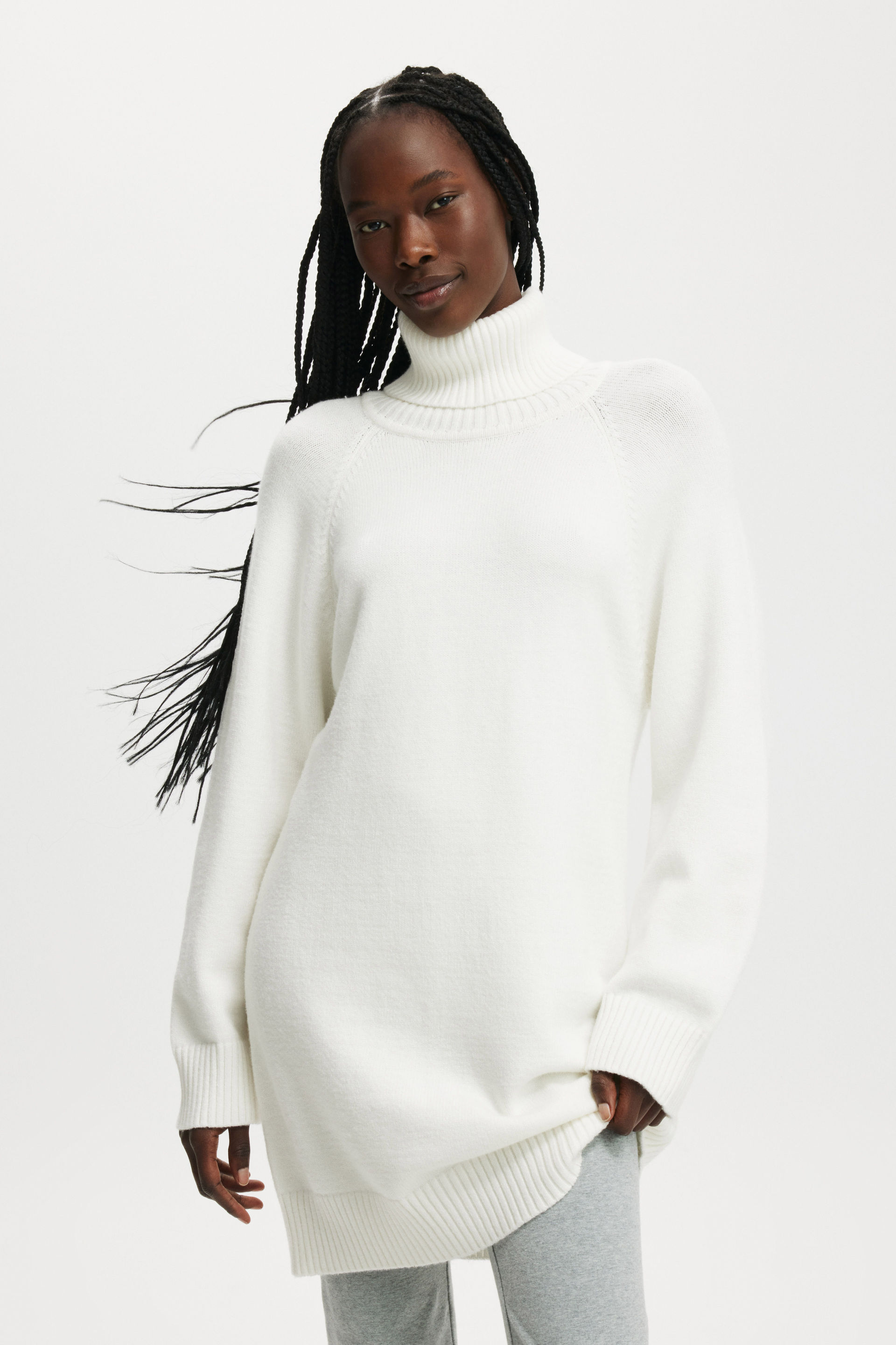 Lux Roll Neck Knit Mini Dress white