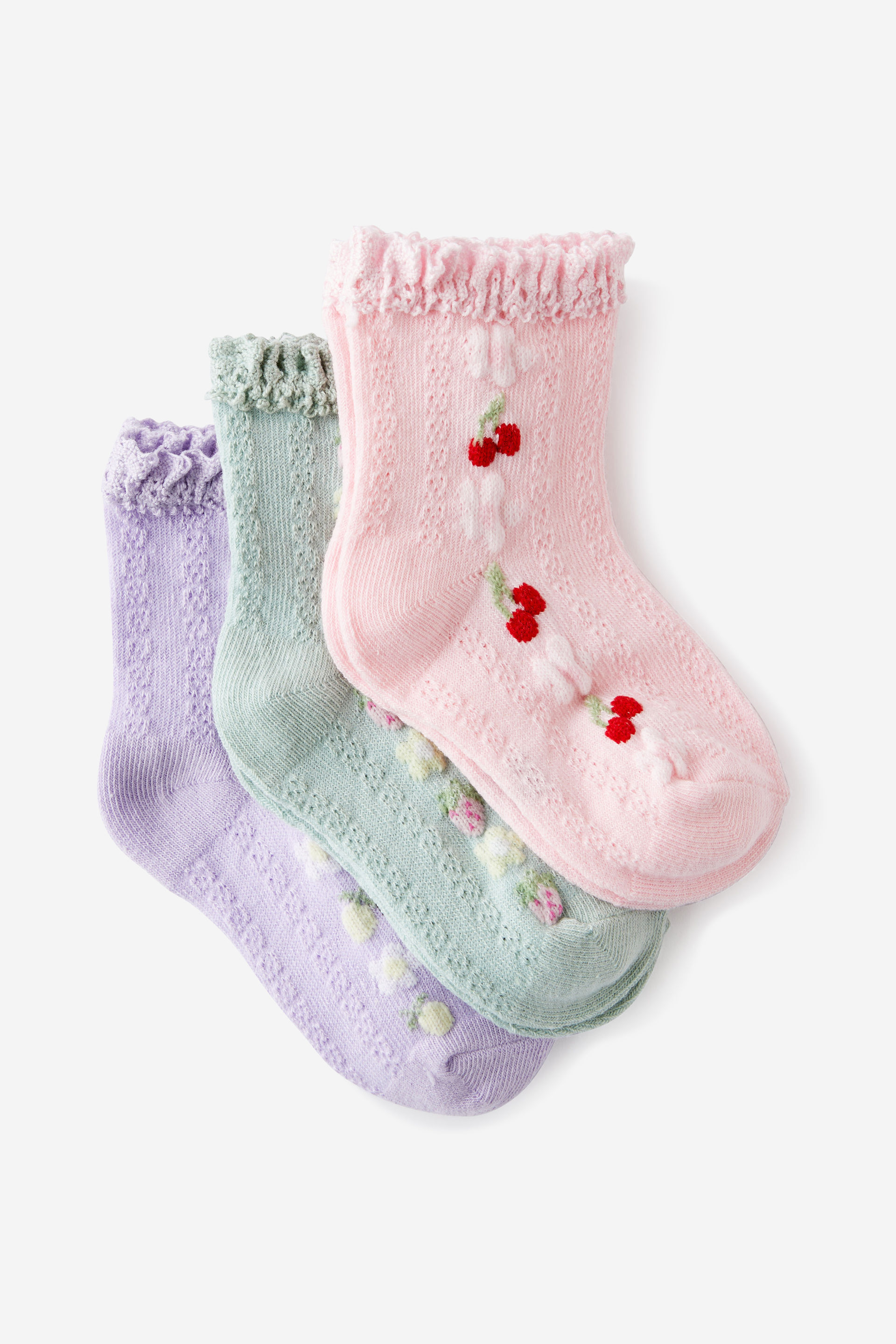 Kids 3Pk Mid Crew Socks blush pink cherries/vintage lilac lemons/barb 1 14631-kids-3pk-mid-crew-socks-blush-pink-cherries-vintage-lilac-lemons-barb-1.jpg