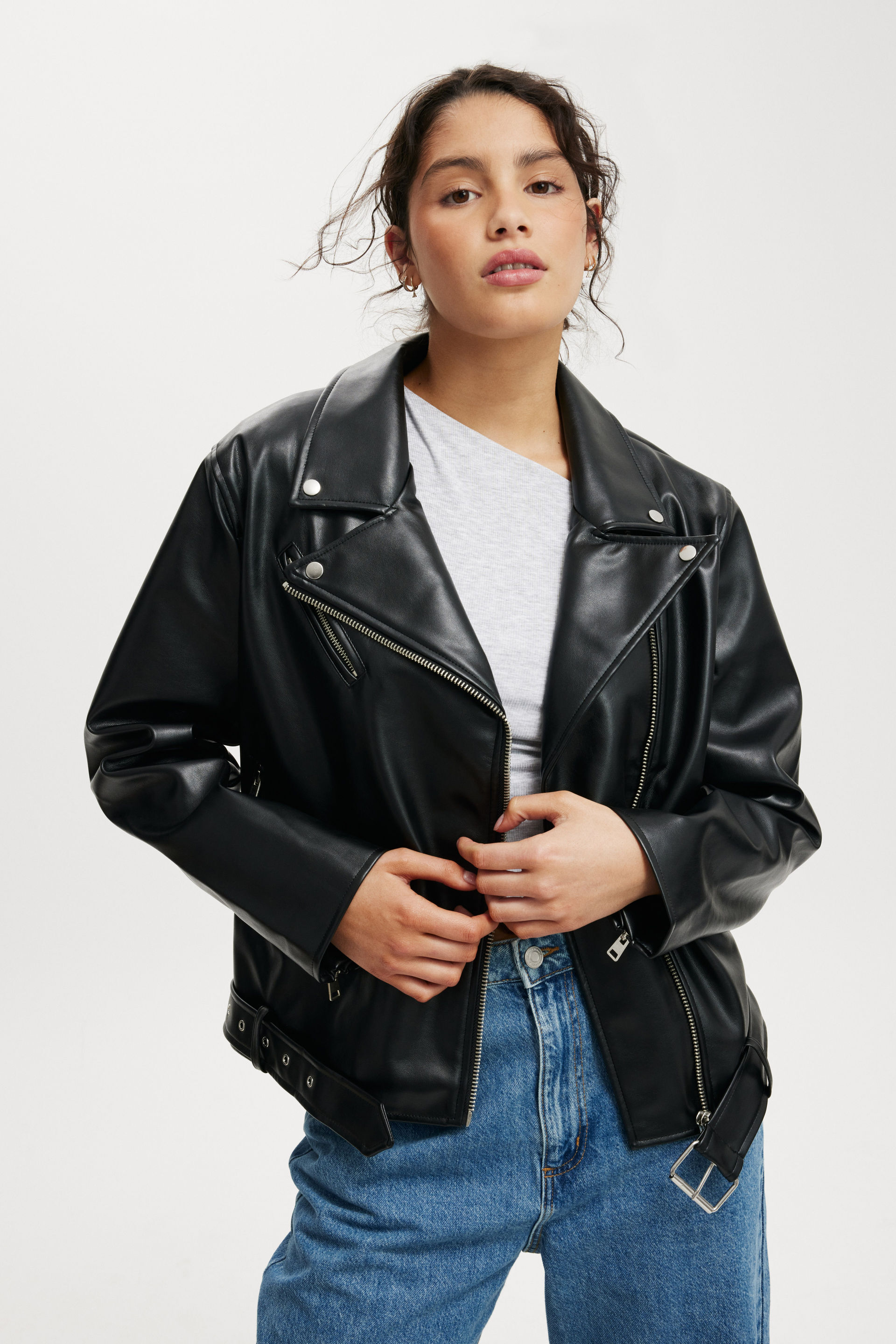Roman Faux Leather Biker Jacket black