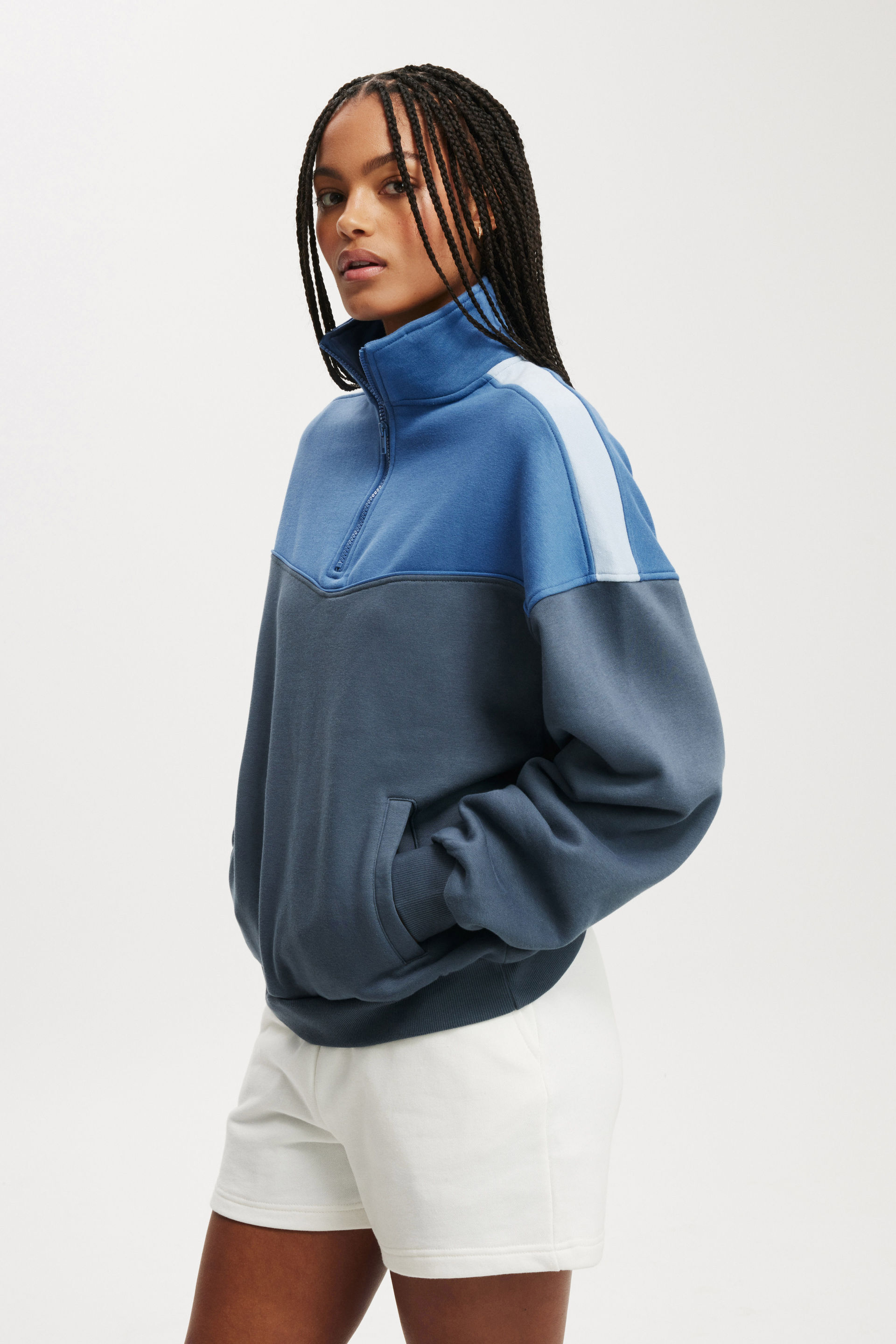 Panelled Quarter Zip Sweat azure blue/ blue slate