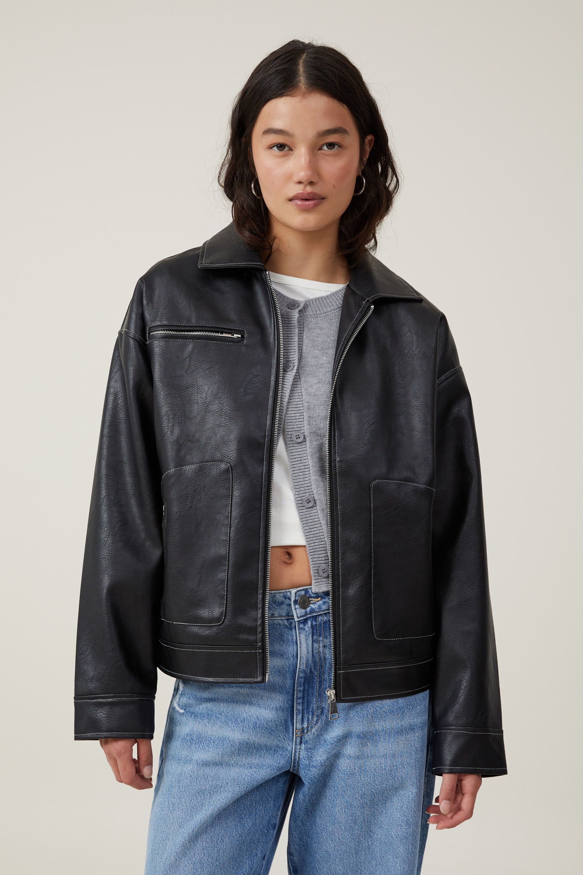 Leo Faux Leather Jacket black