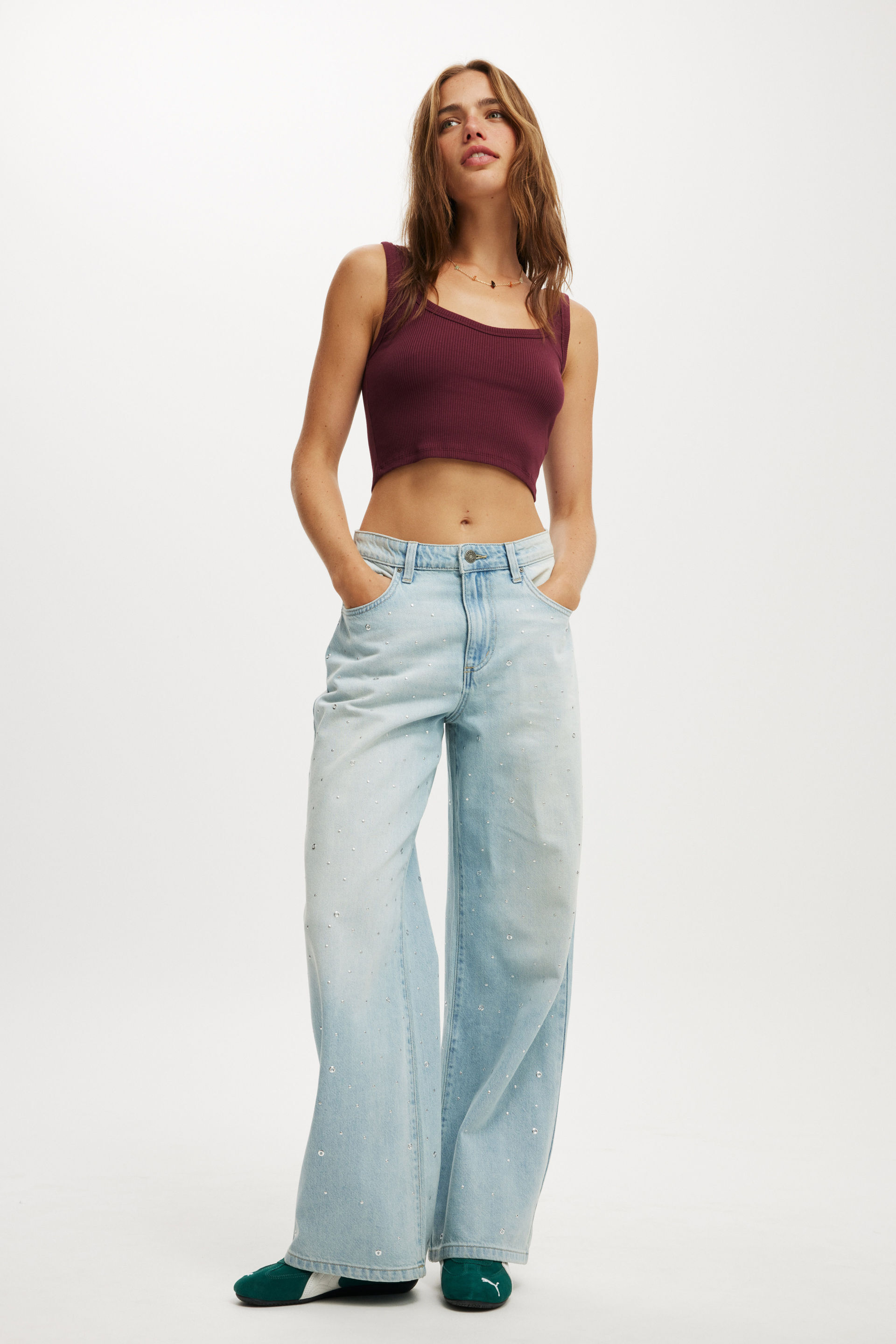 Relaxed Wide Jean sunfaded blue/ eyelet