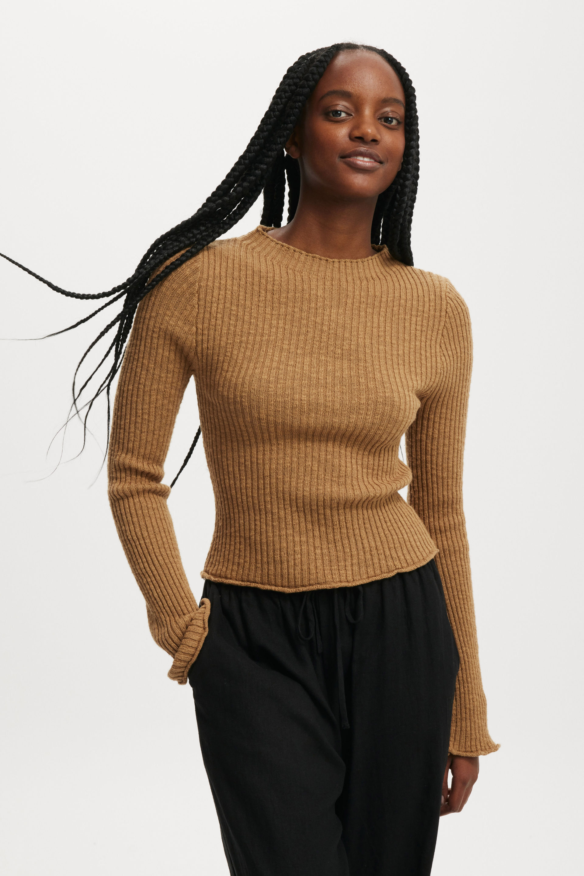 Be My Baby Overlock Rib Long Sleeve pinecone