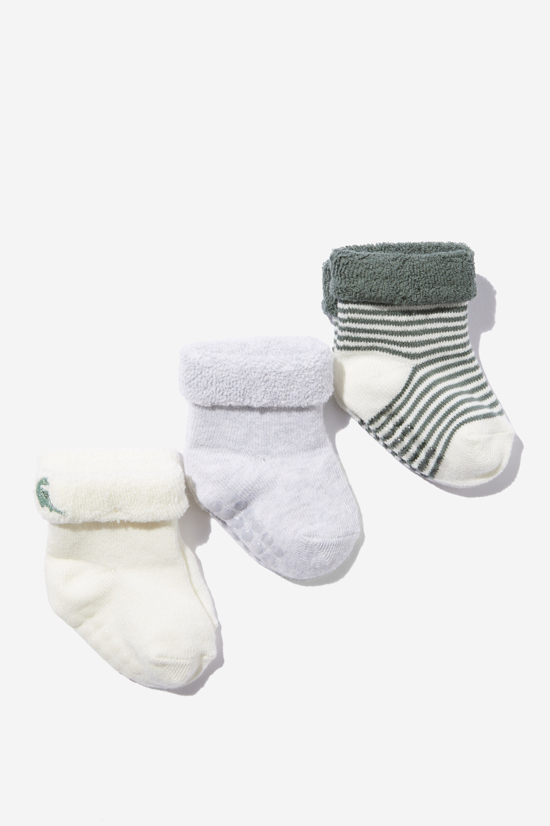 3Pk Terry Baby Socks swag green