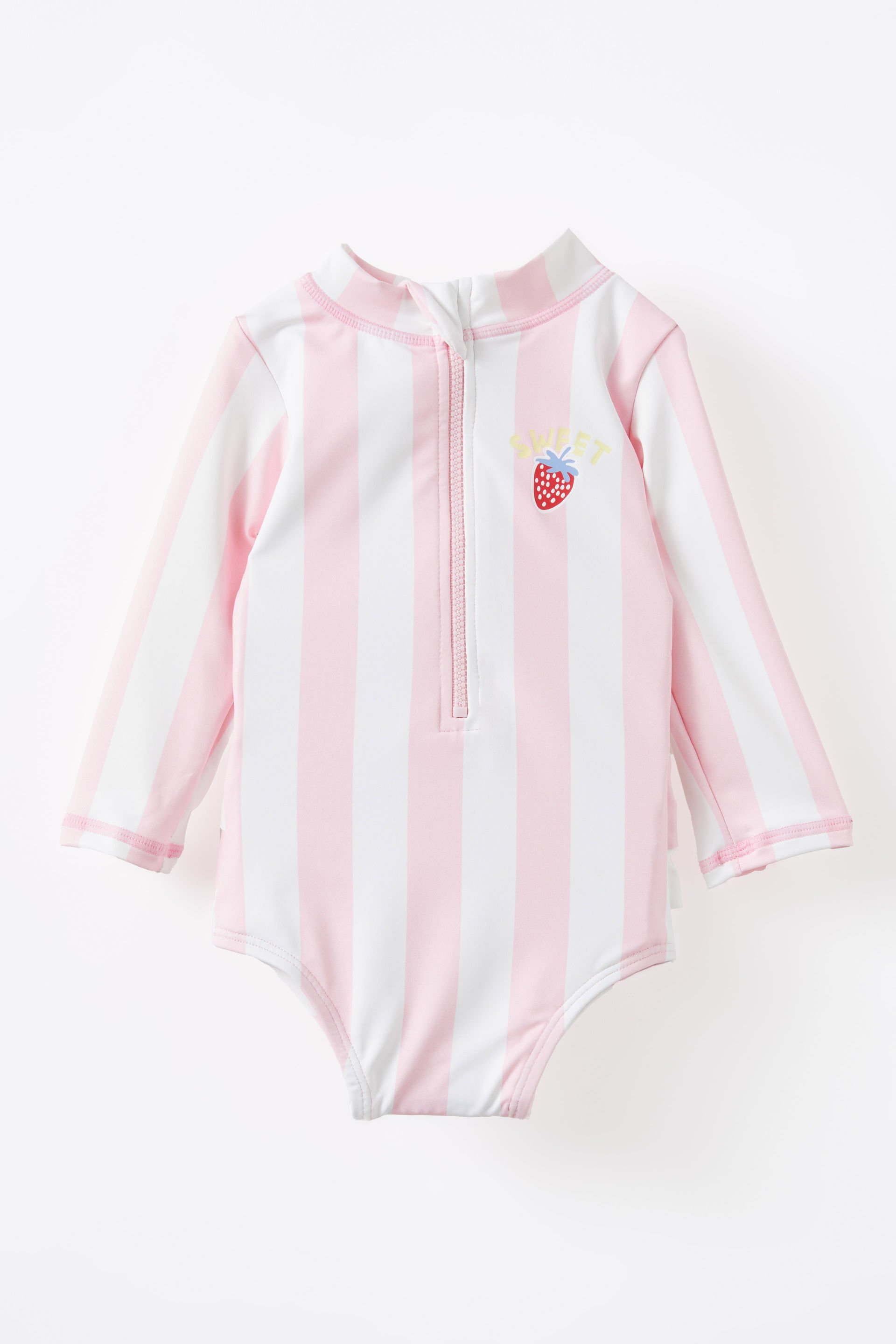 Lucy Long Sleeve Ruffle Back Swimsuit blush pink/bold stripe