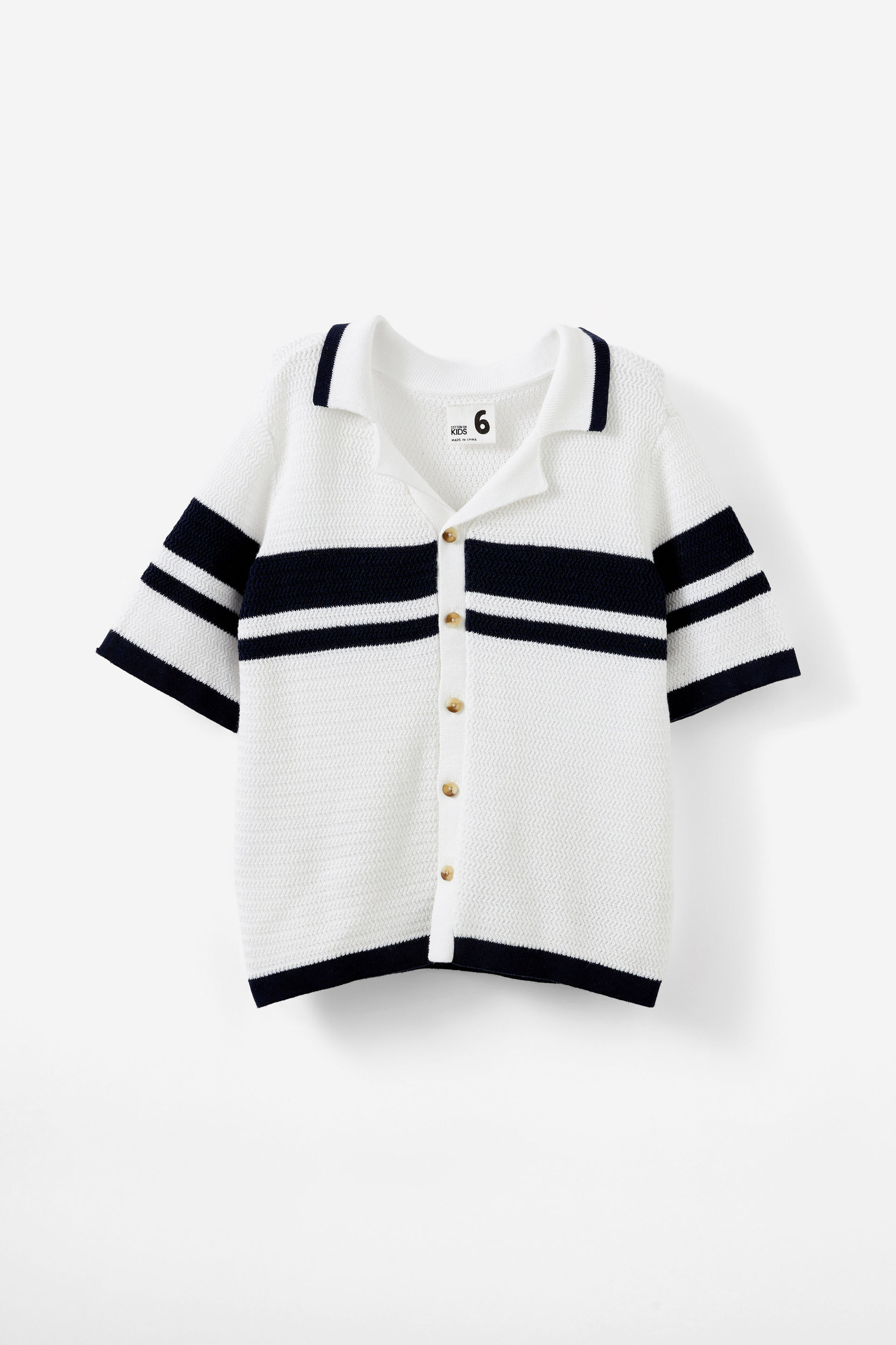 Knitted Short Sleeve Shirt vanilla/squid ink stripe