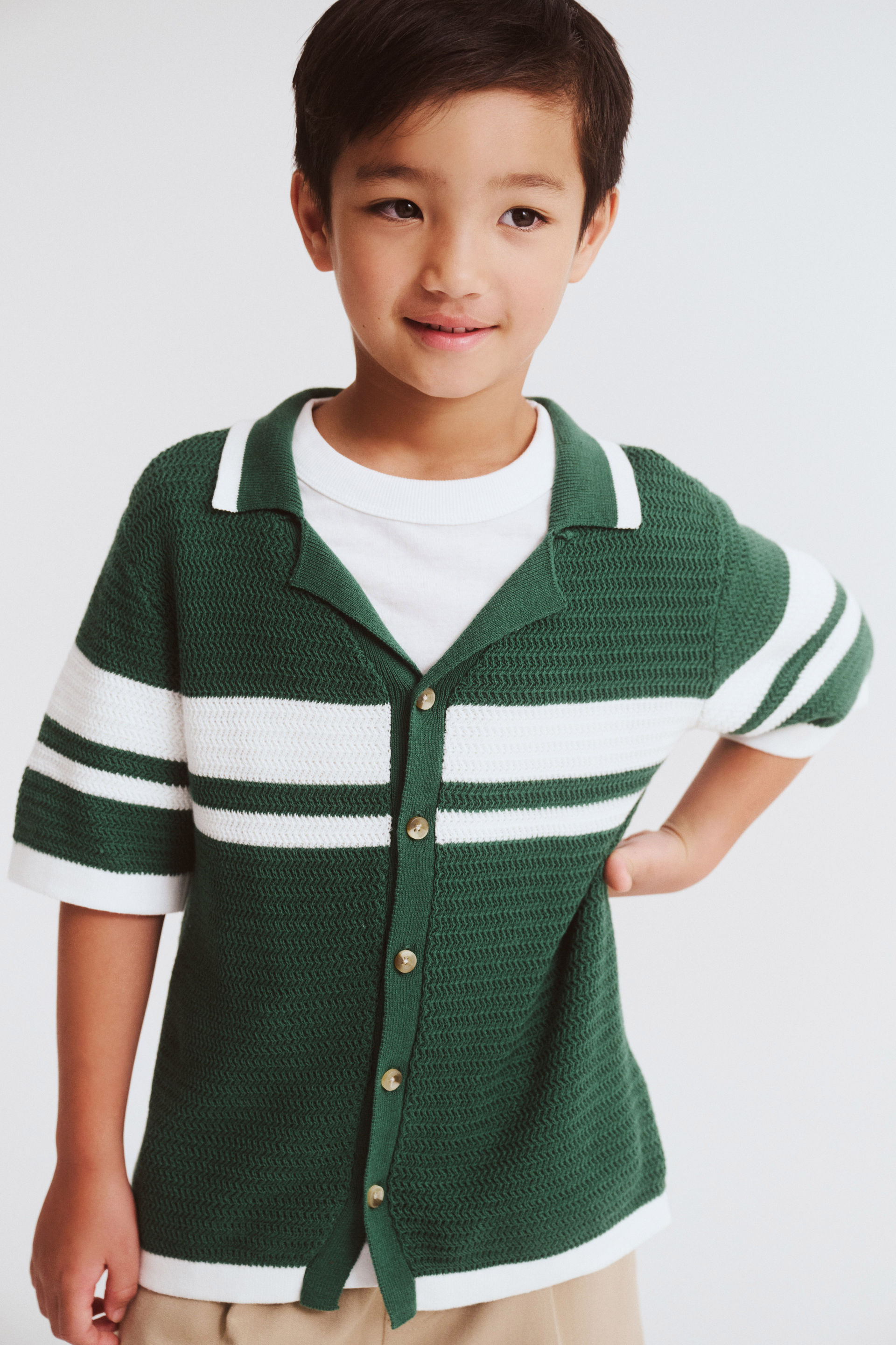 Knitted Short Sleeve Shirt varsity green/vanilla stripe