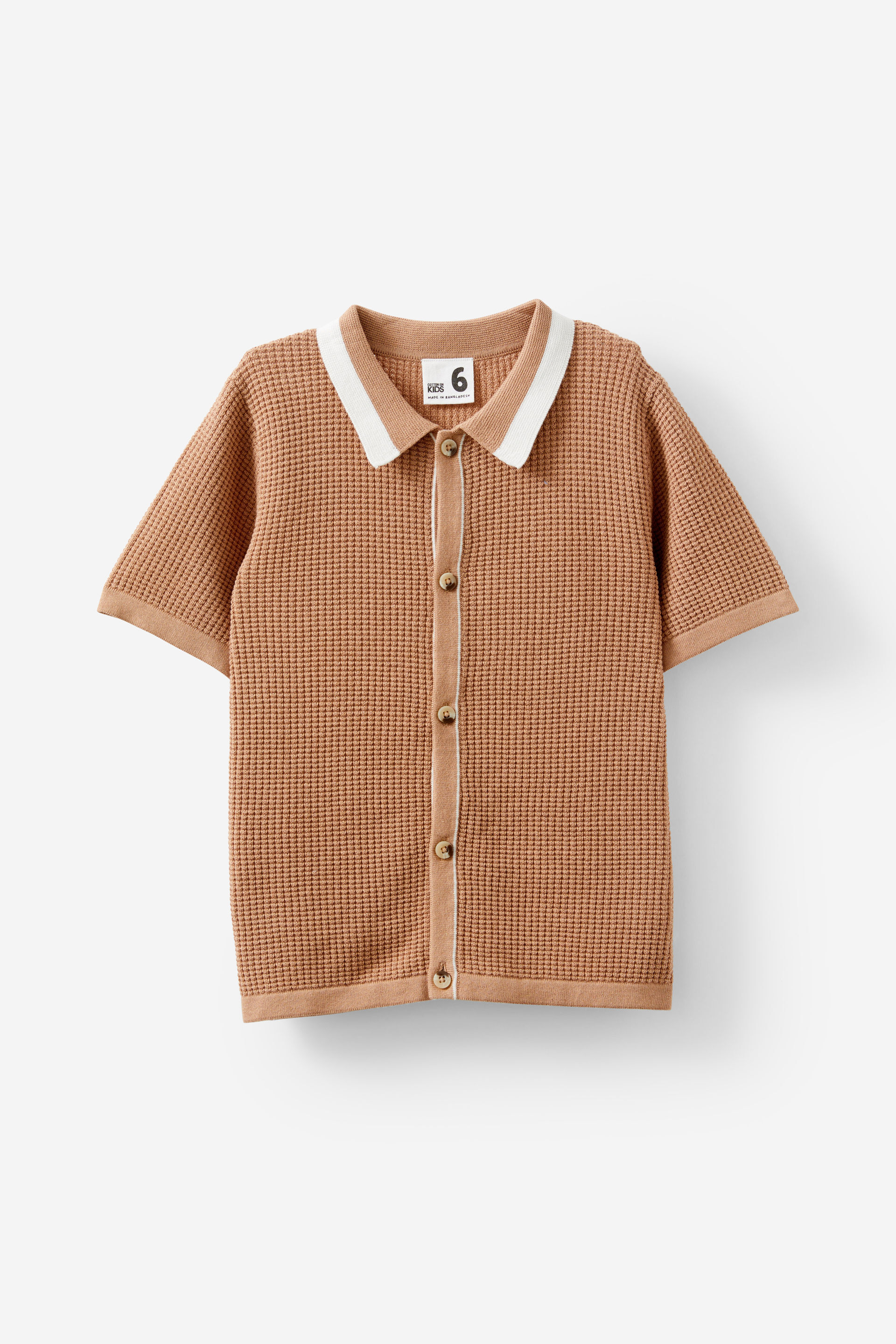 Knitted Short Sleeve Shirt taupy brown/waffle