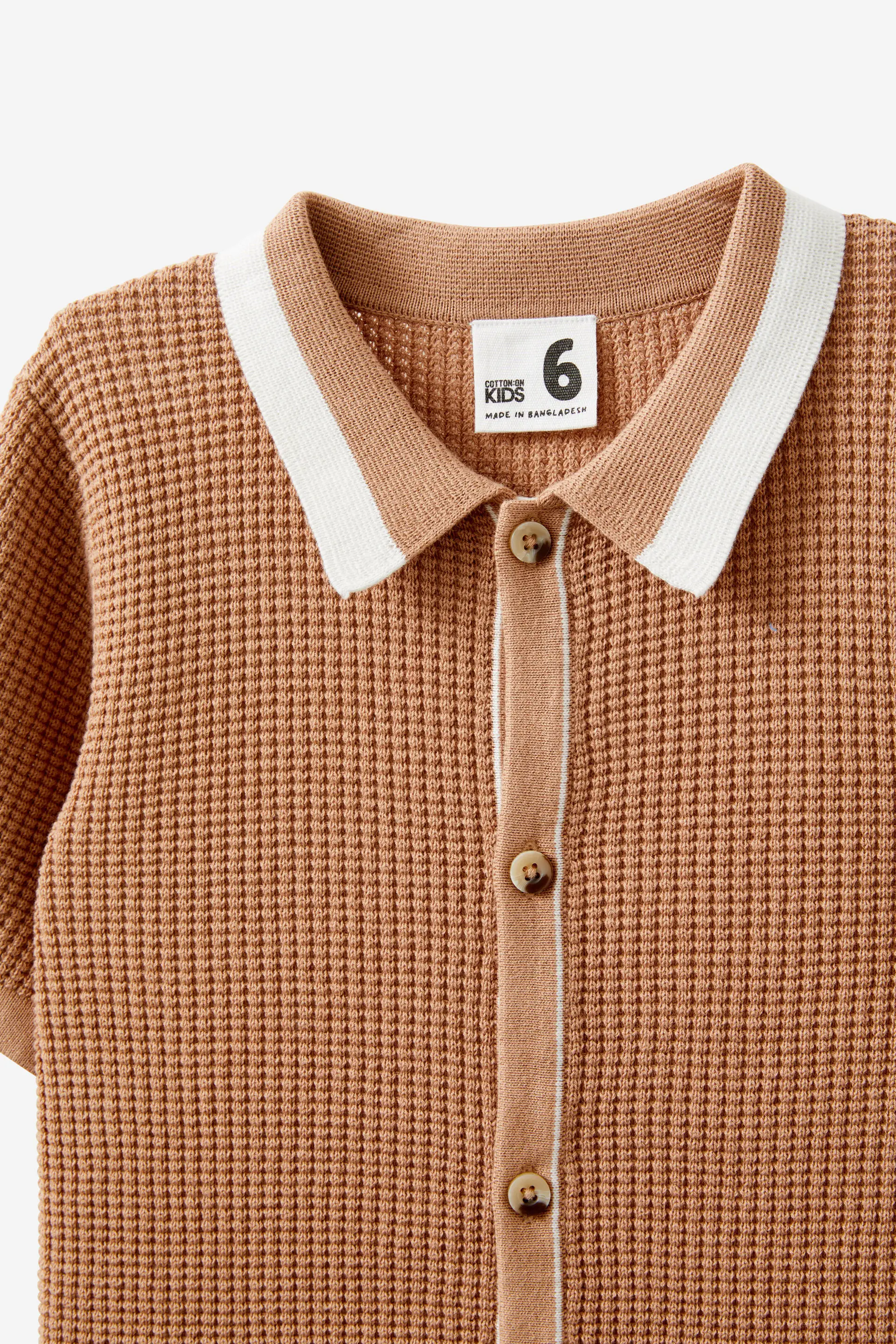 Knitted Short Sleeve Shirt taupy brown/waffle