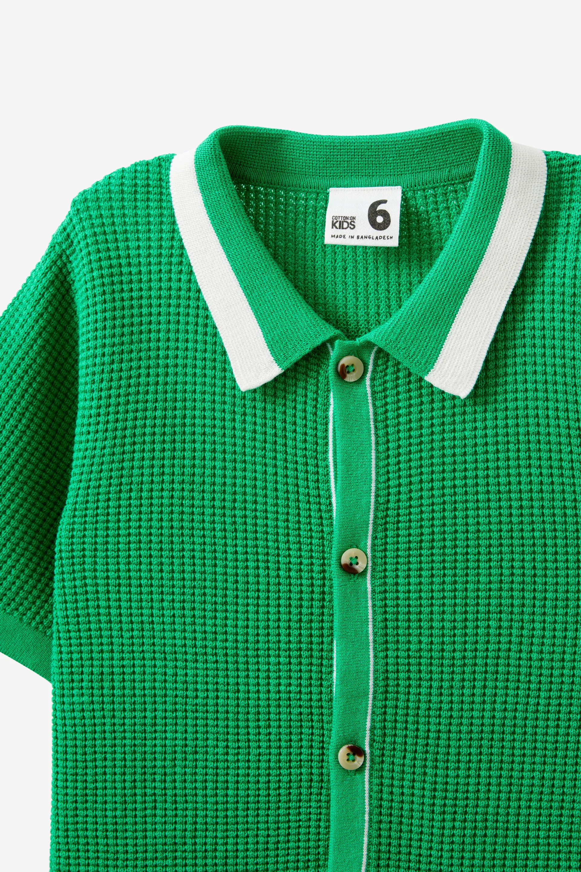 Knitted Short Sleeve Shirt island green/waffle