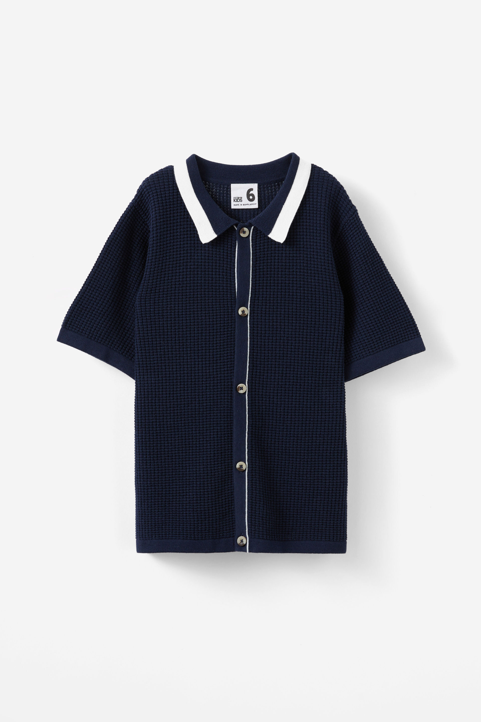 Knitted Short Sleeve Shirt squid ink/waffle