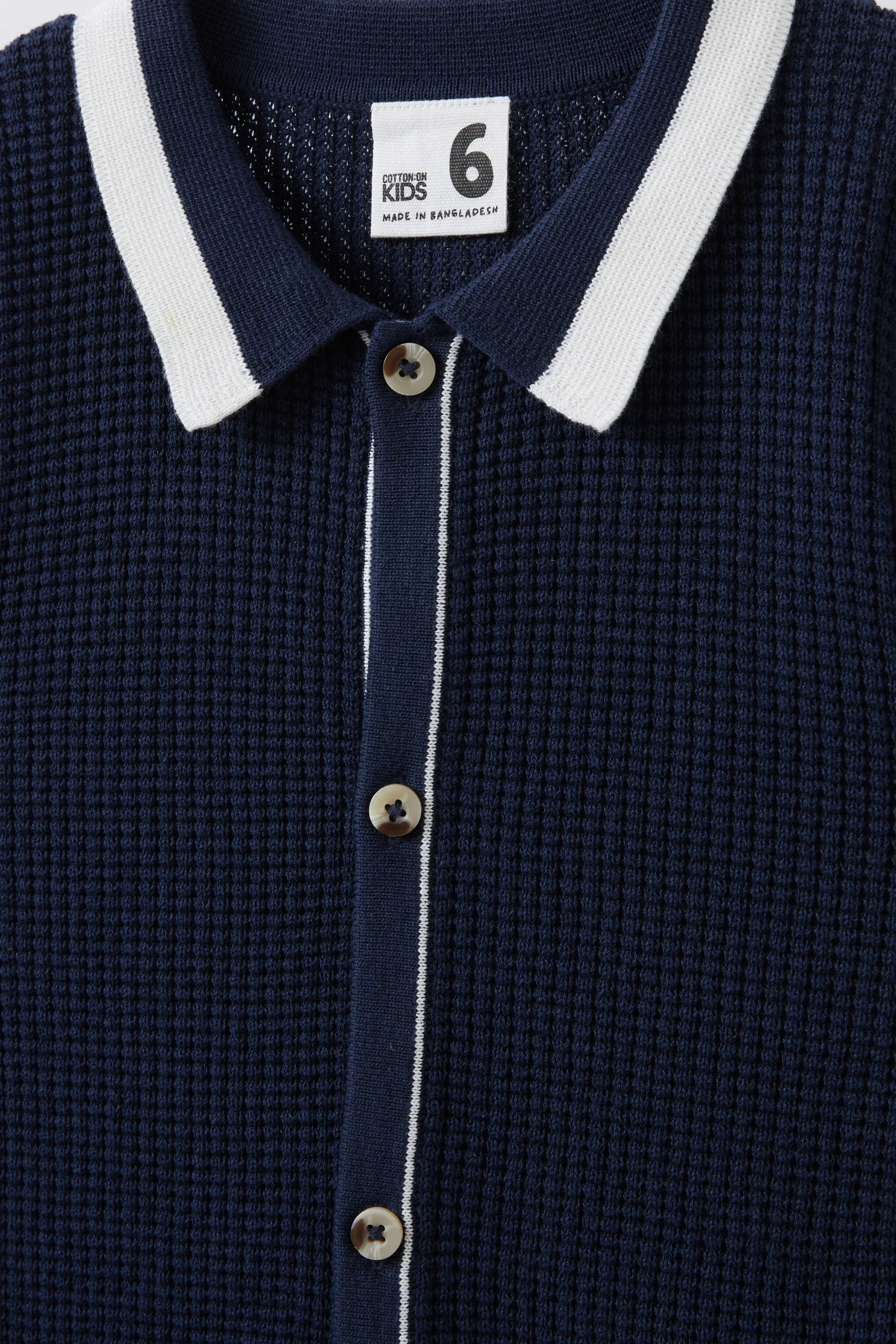 Knitted Short Sleeve Shirt squid ink/waffle
