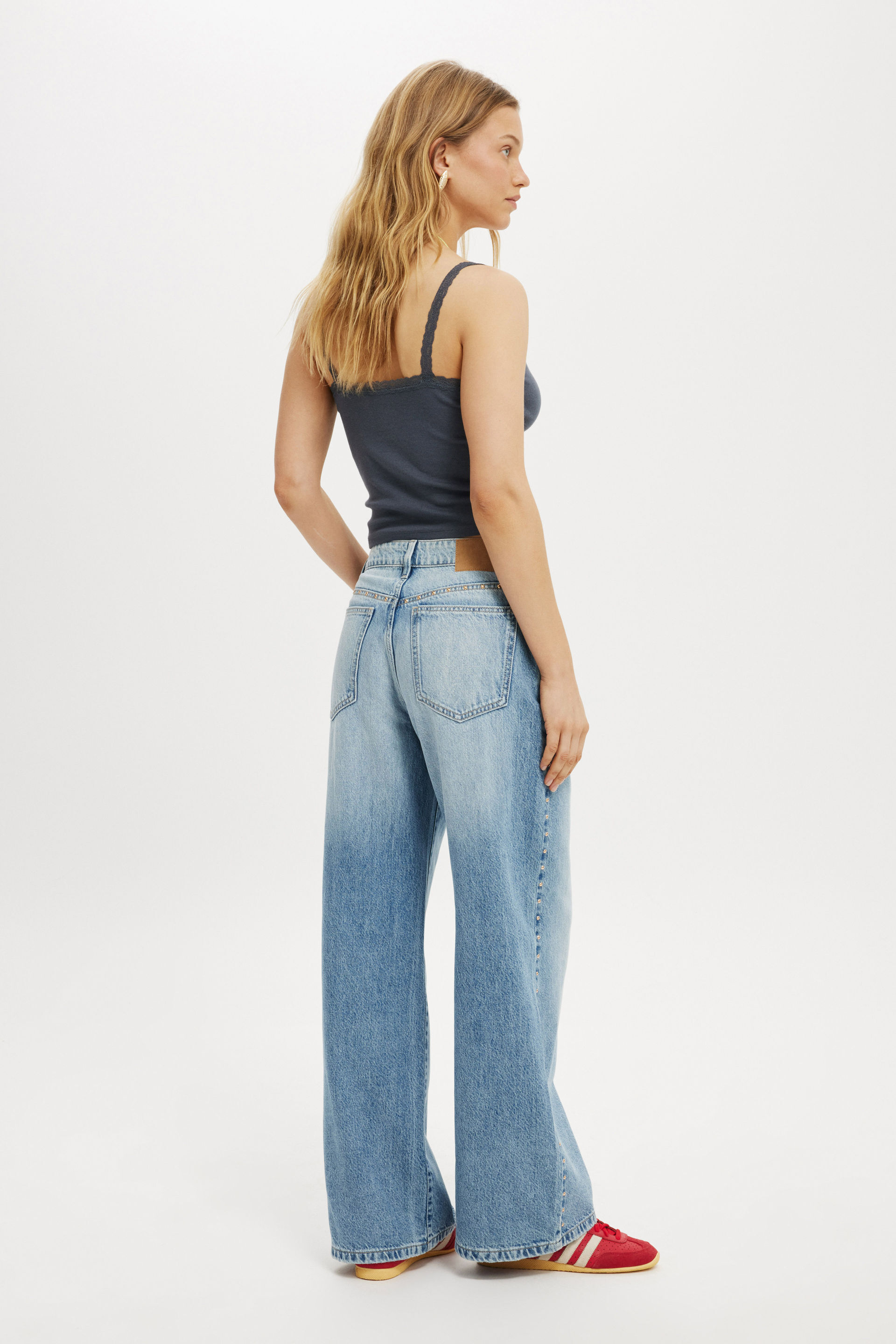 Studded Relaxed Wide Jean saltwater blue/stud