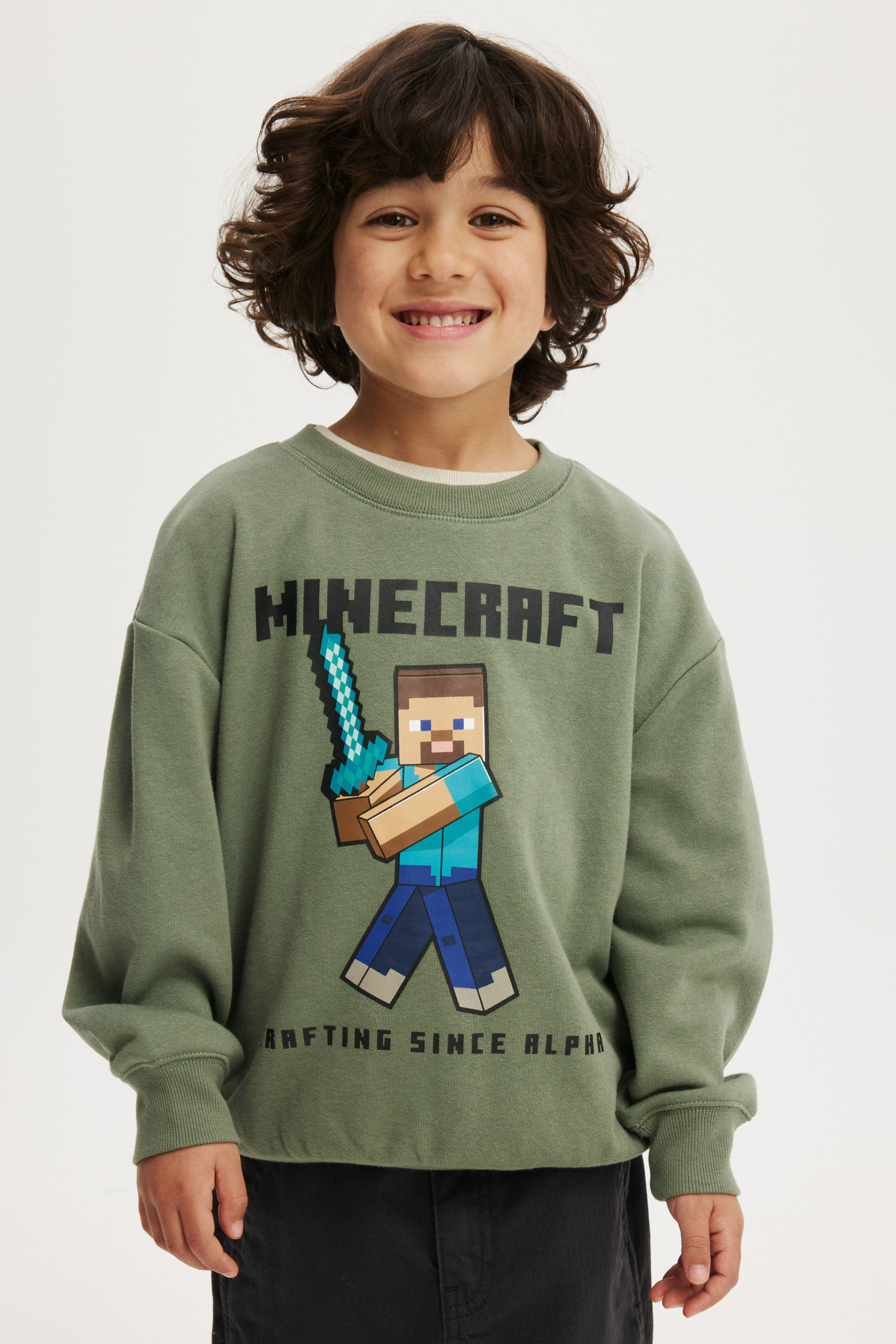 Minecraft Fleece Crew Neck lcn min swag green/minecraft brave