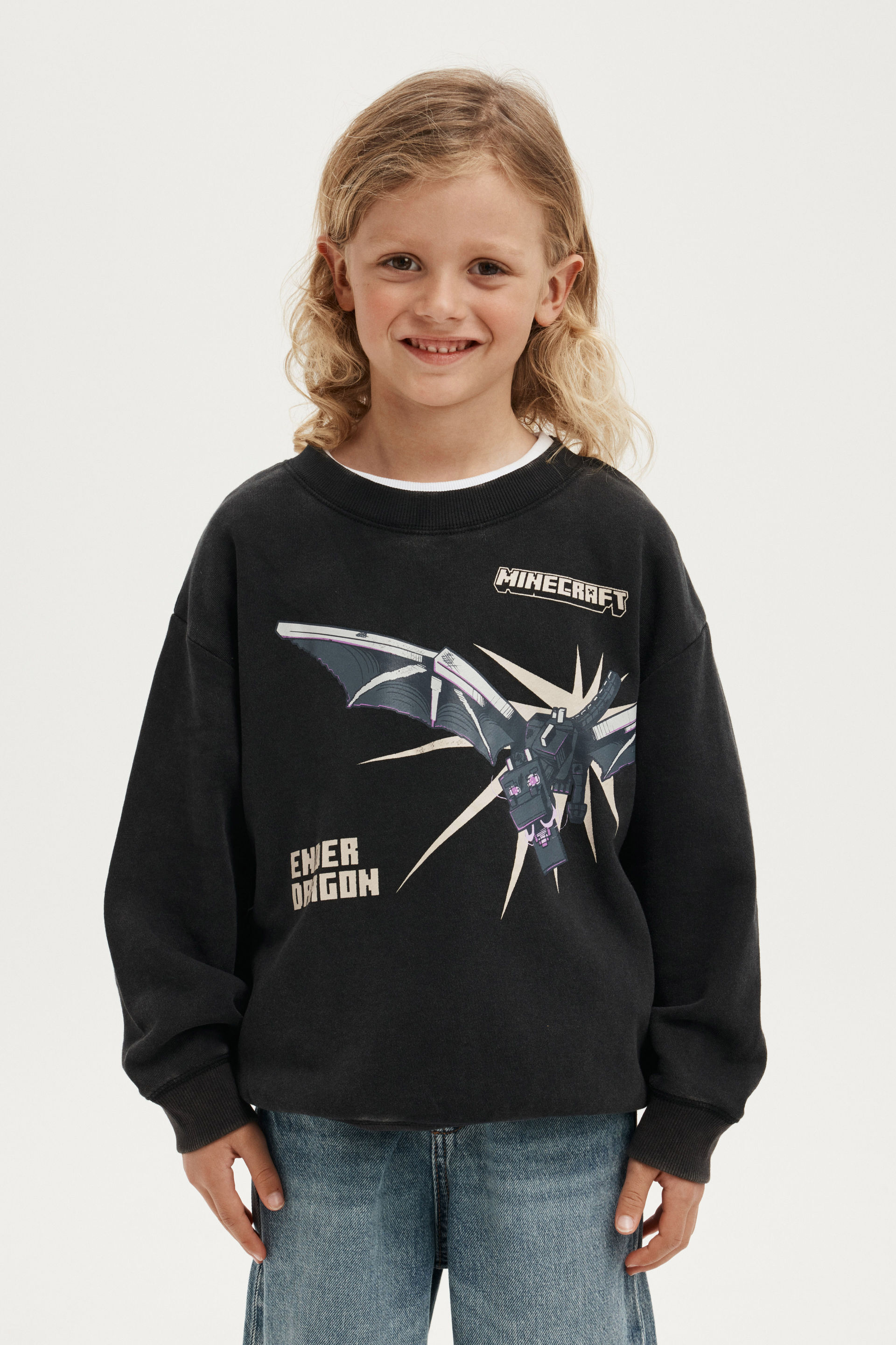 Minecraft Fleece Crew Neck lcn min black/minecraft dragon