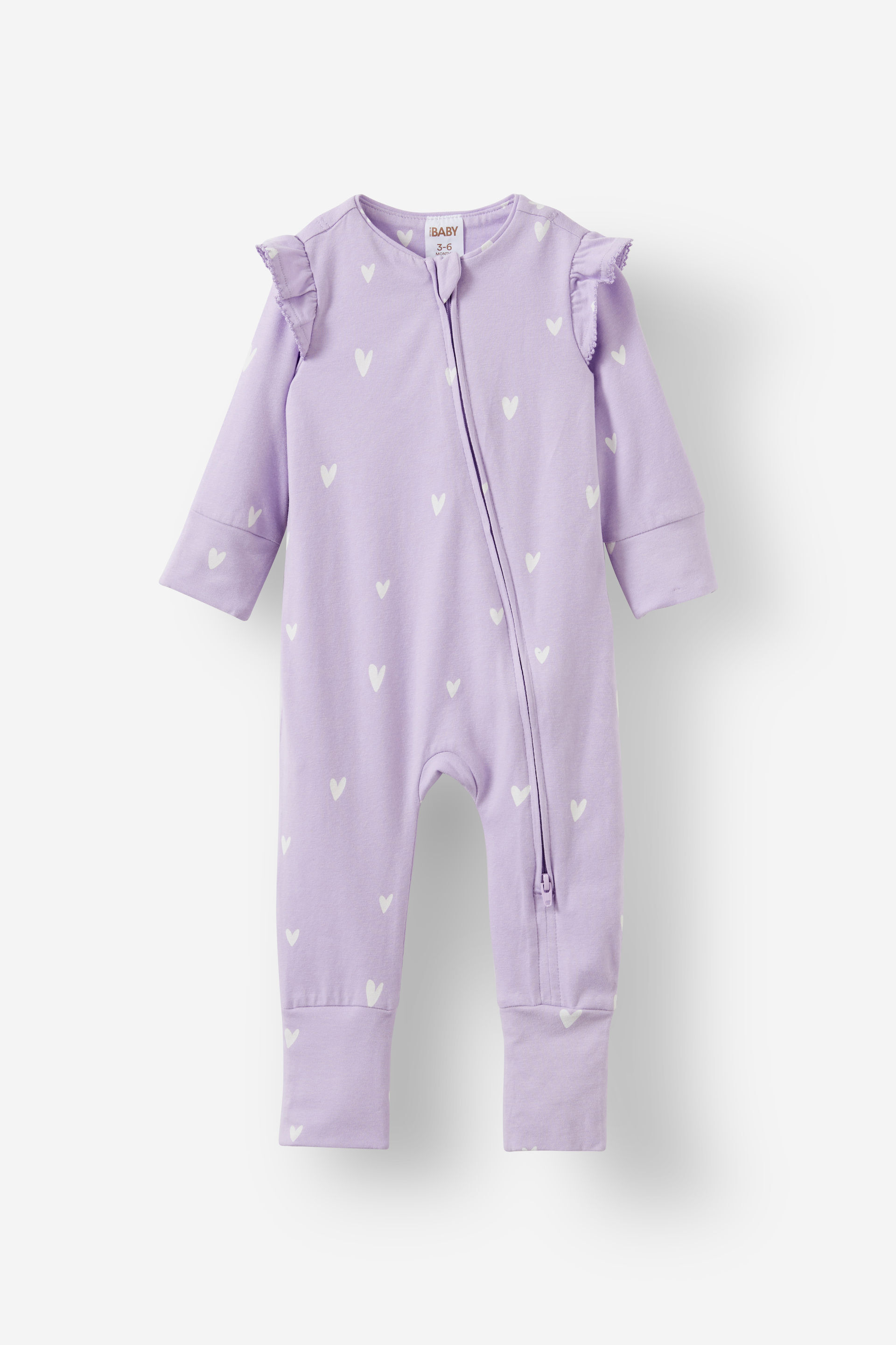 The Billie Long Sleeve Zip Romper vintage lilac/ditsy hearts