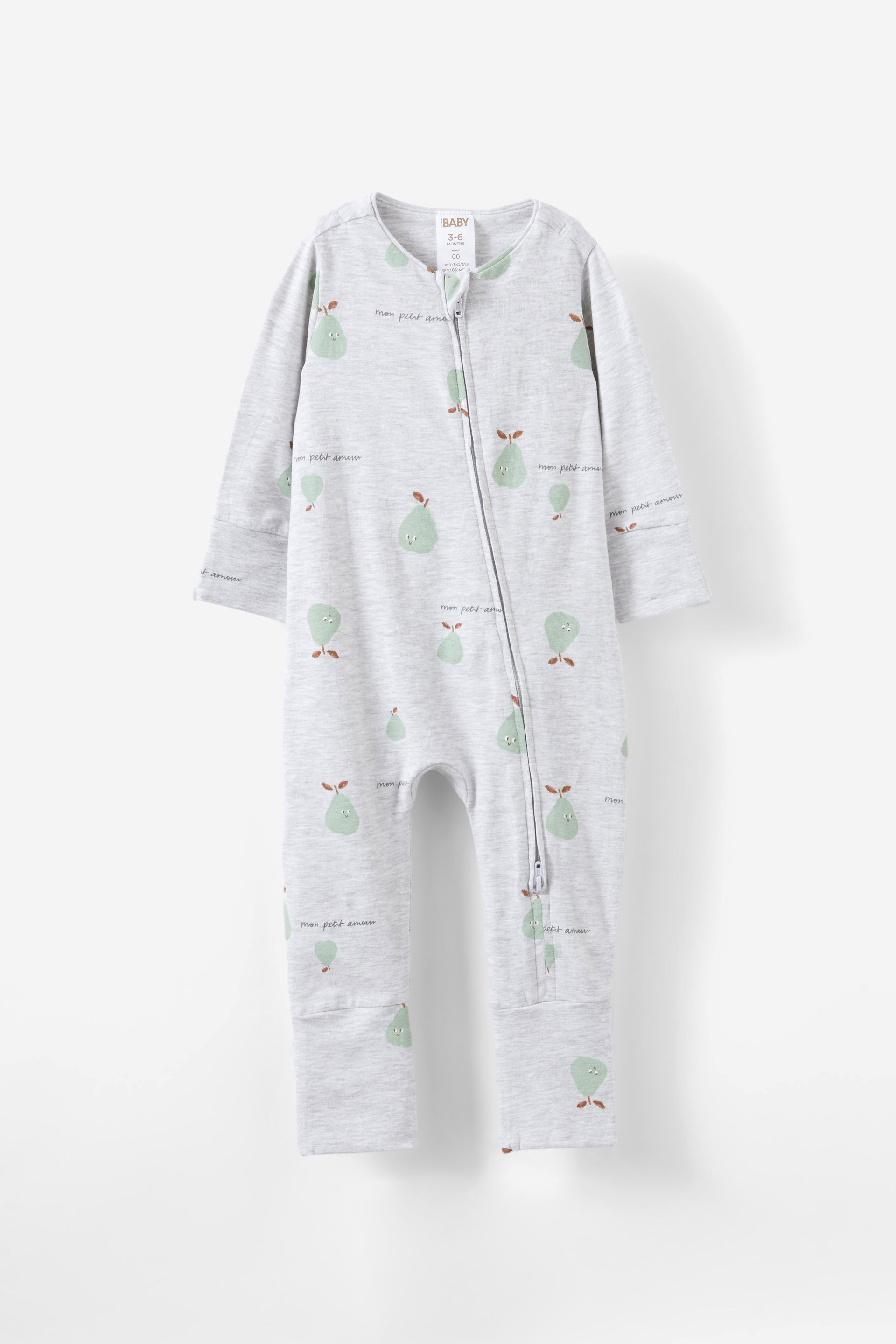 The Billie Long Sleeve Zip Romper cloud marle/mon petit amour pears