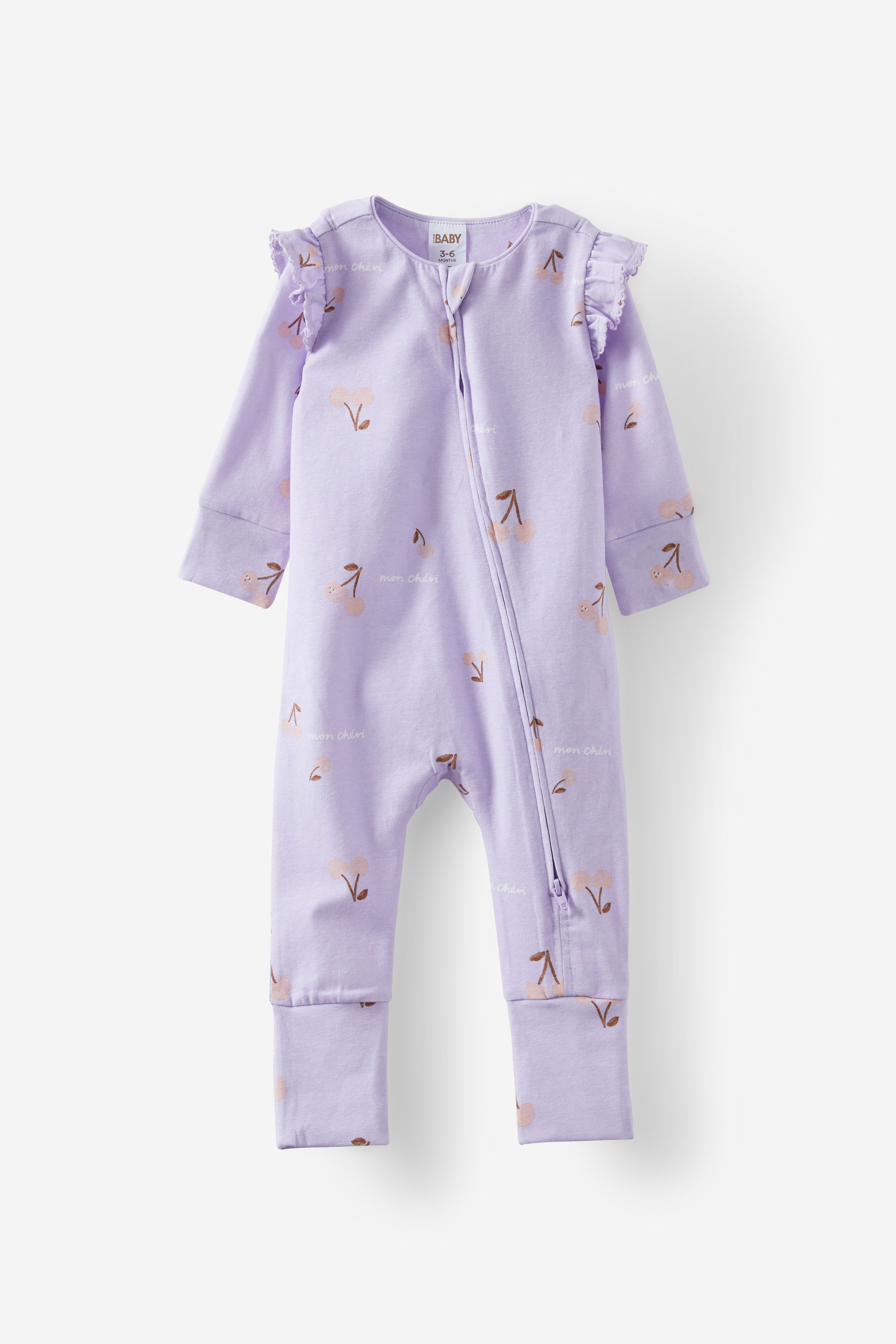 The Billie Long Sleeve Zip Romper vintage lilac/mon cherie cherrie