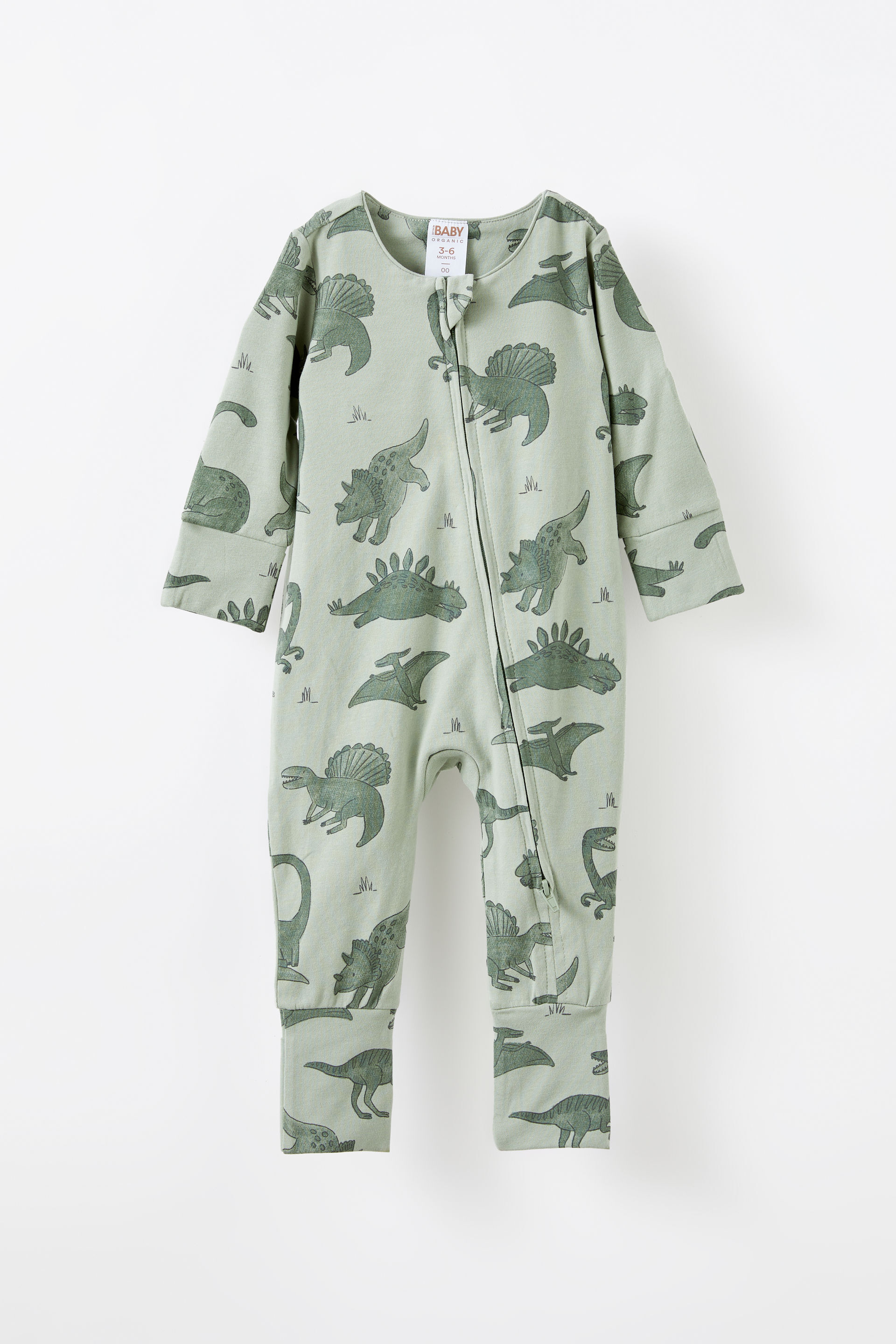 The Billie Long Sleeve Zip Romper deep sage/dino stomp