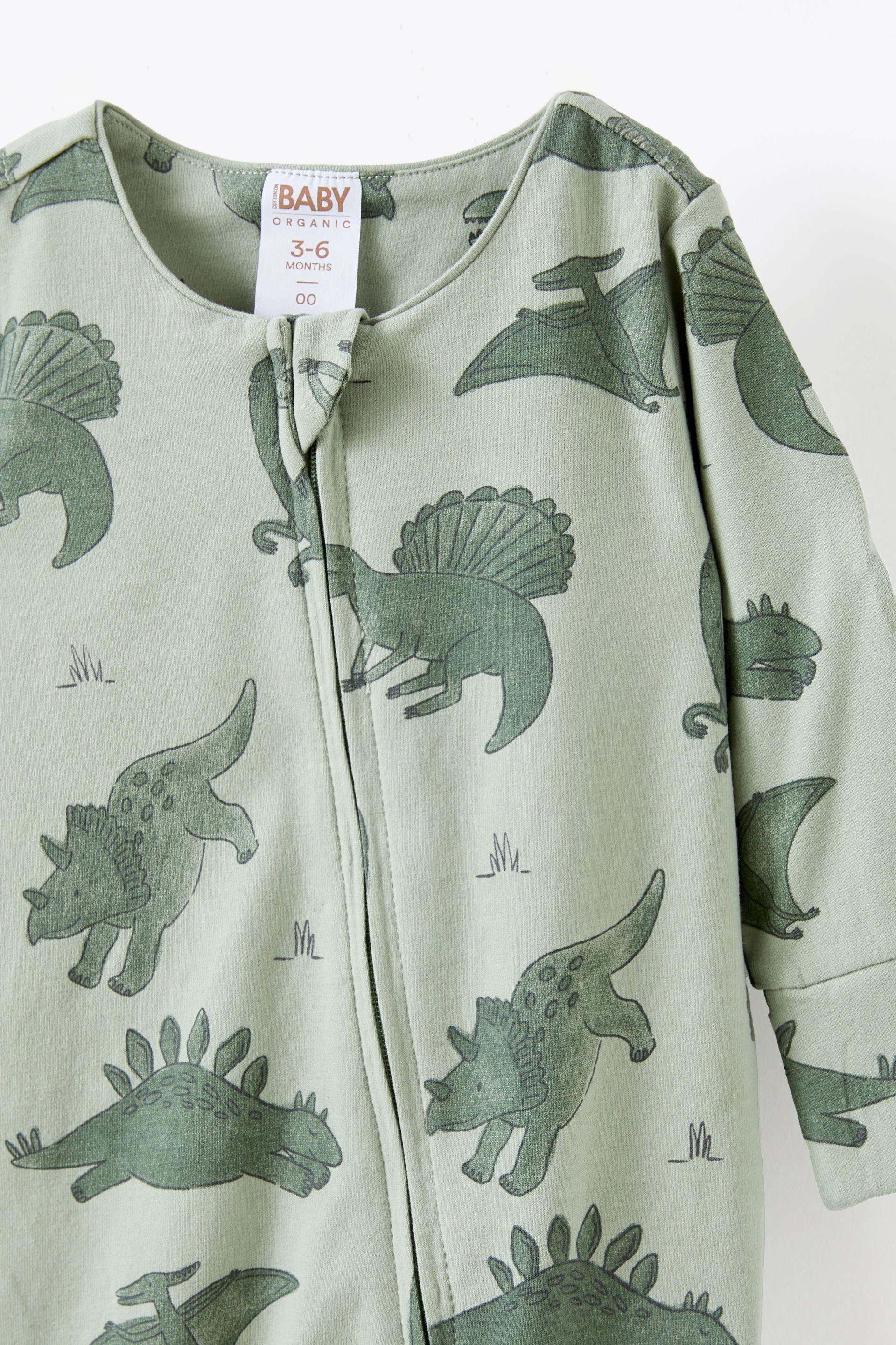 The Billie Long Sleeve Zip Romper deep sage/dino stomp