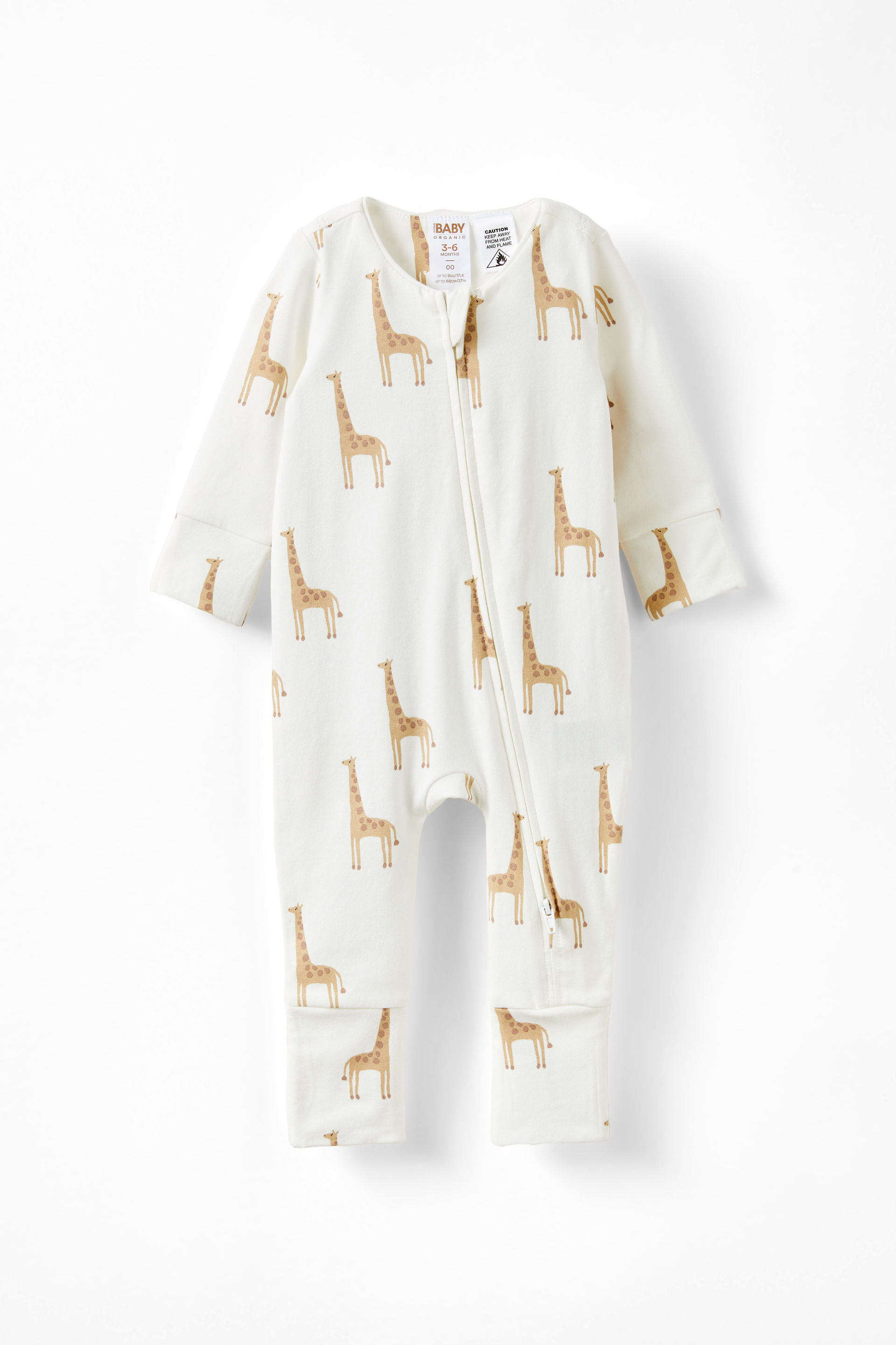 The Billie Long Sleeve Zip Romper vanilla/gerry giraffe