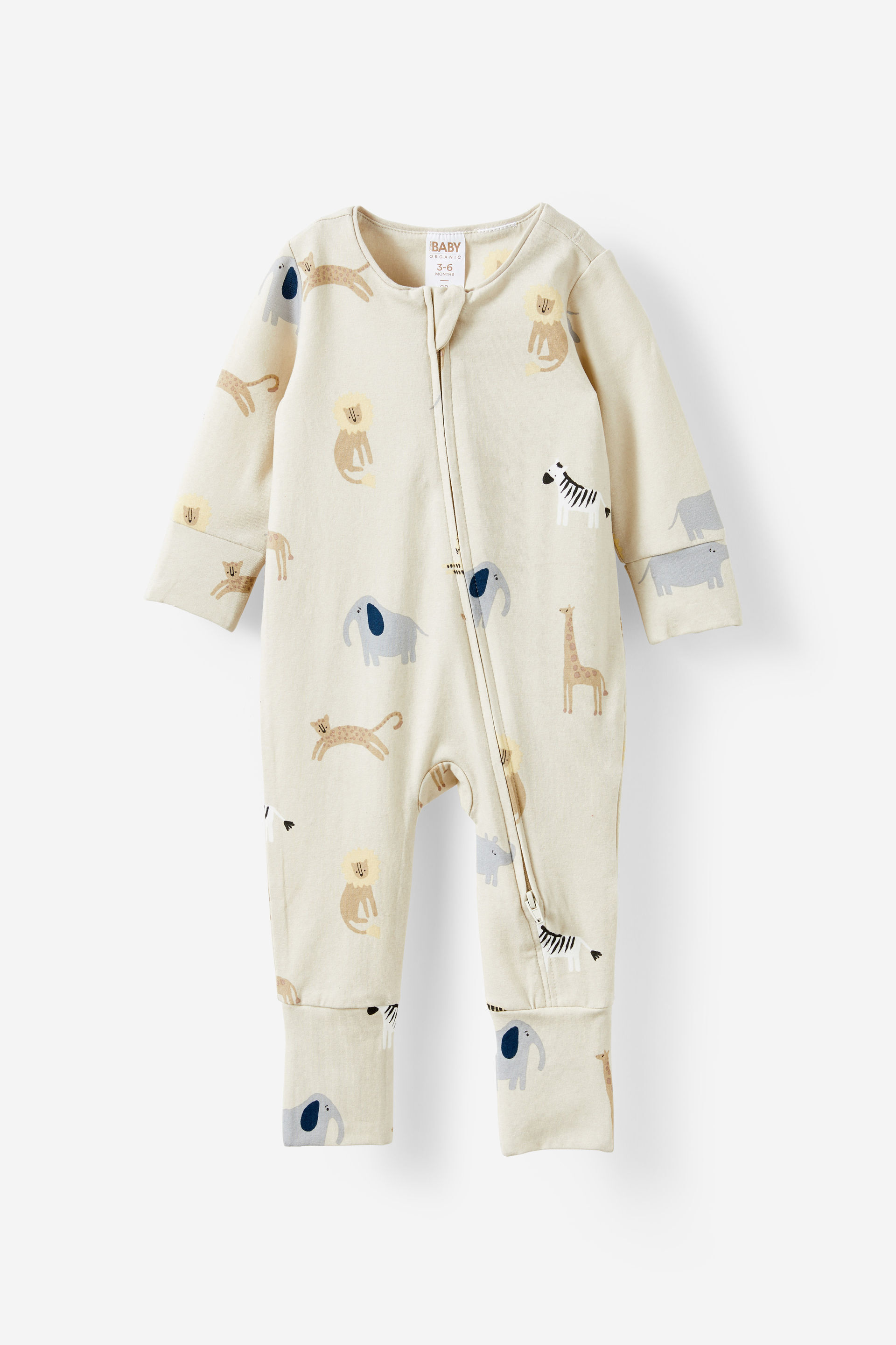 The Billie Long Sleeve Zip Romper rainy day/safari animals