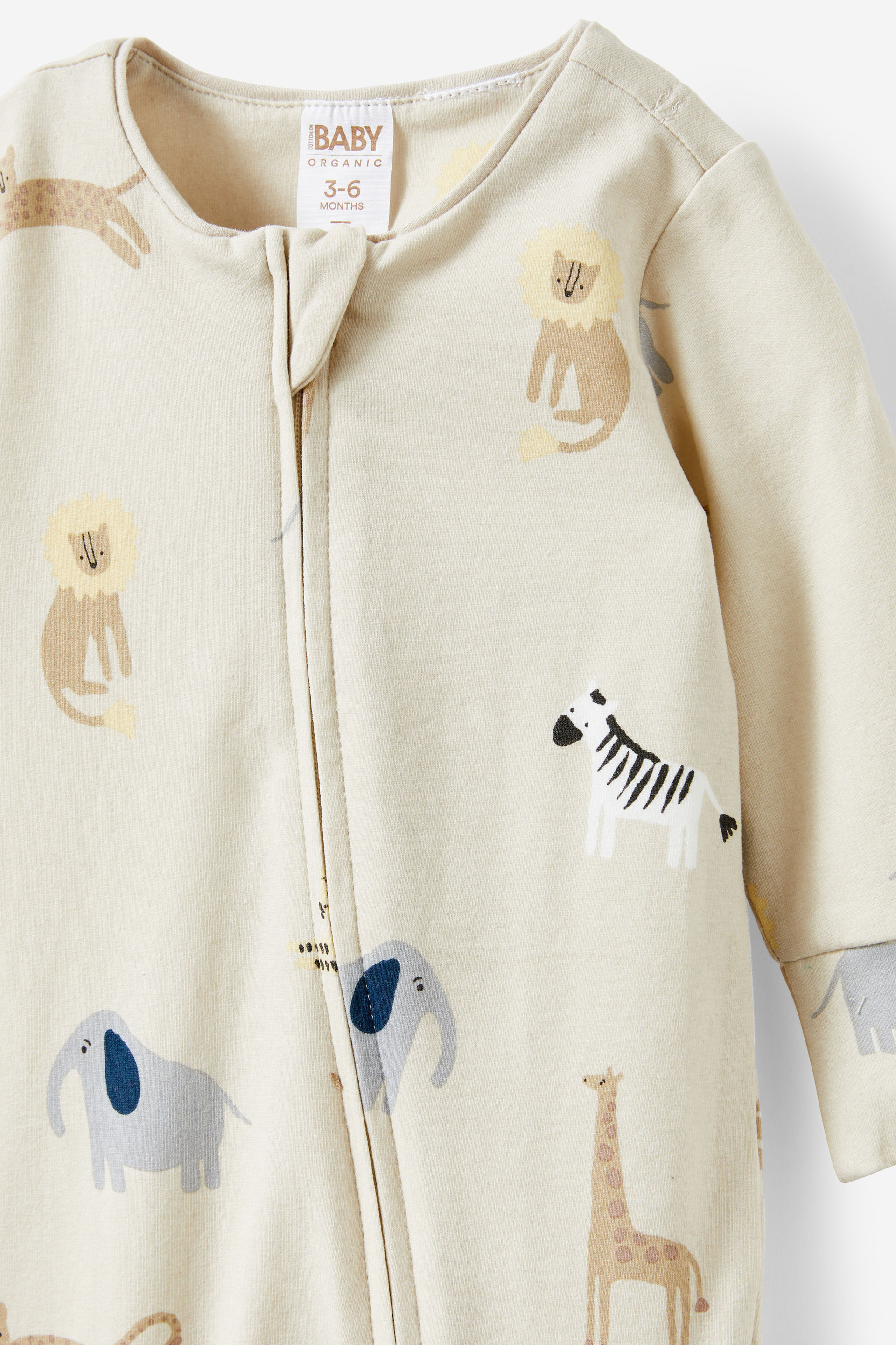 The Billie Long Sleeve Zip Romper rainy day/safari animals