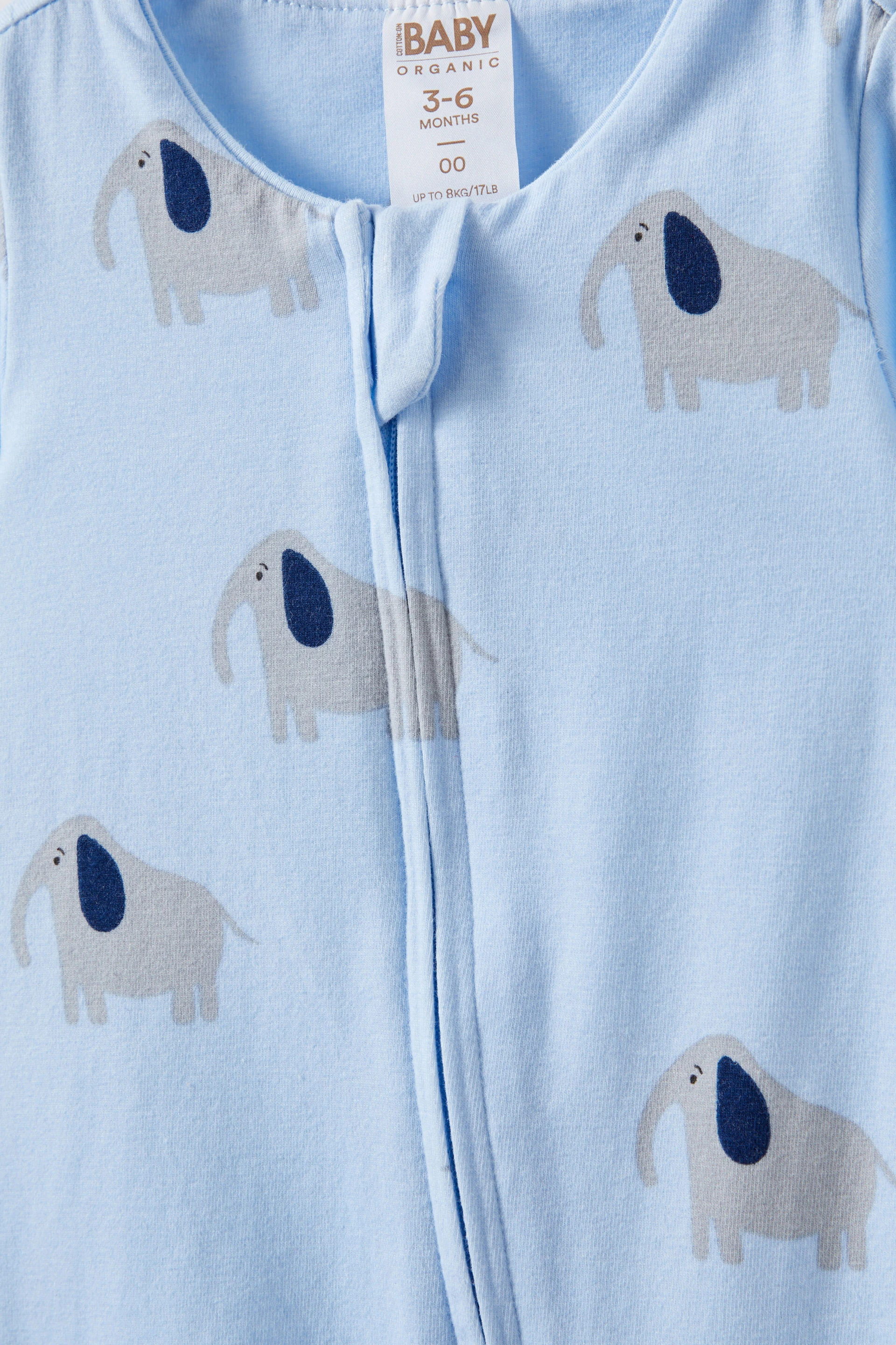 The Billie Long Sleeve Zip Romper dawn blue/ellie elephant