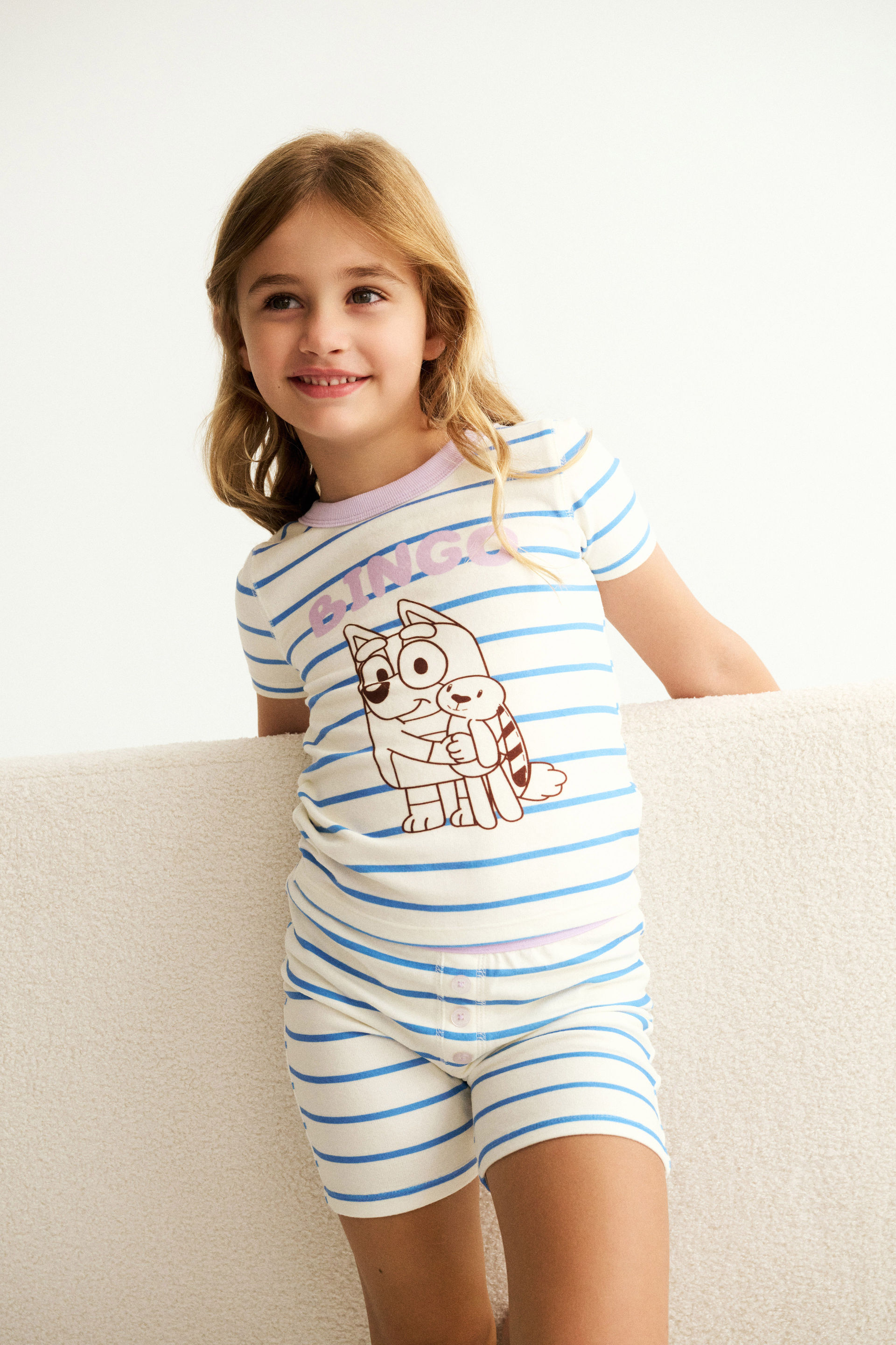 Bluey Super Soft Short Sleeve Pajama Set lcn blu dark vanil/deep sea blue stripe bingo