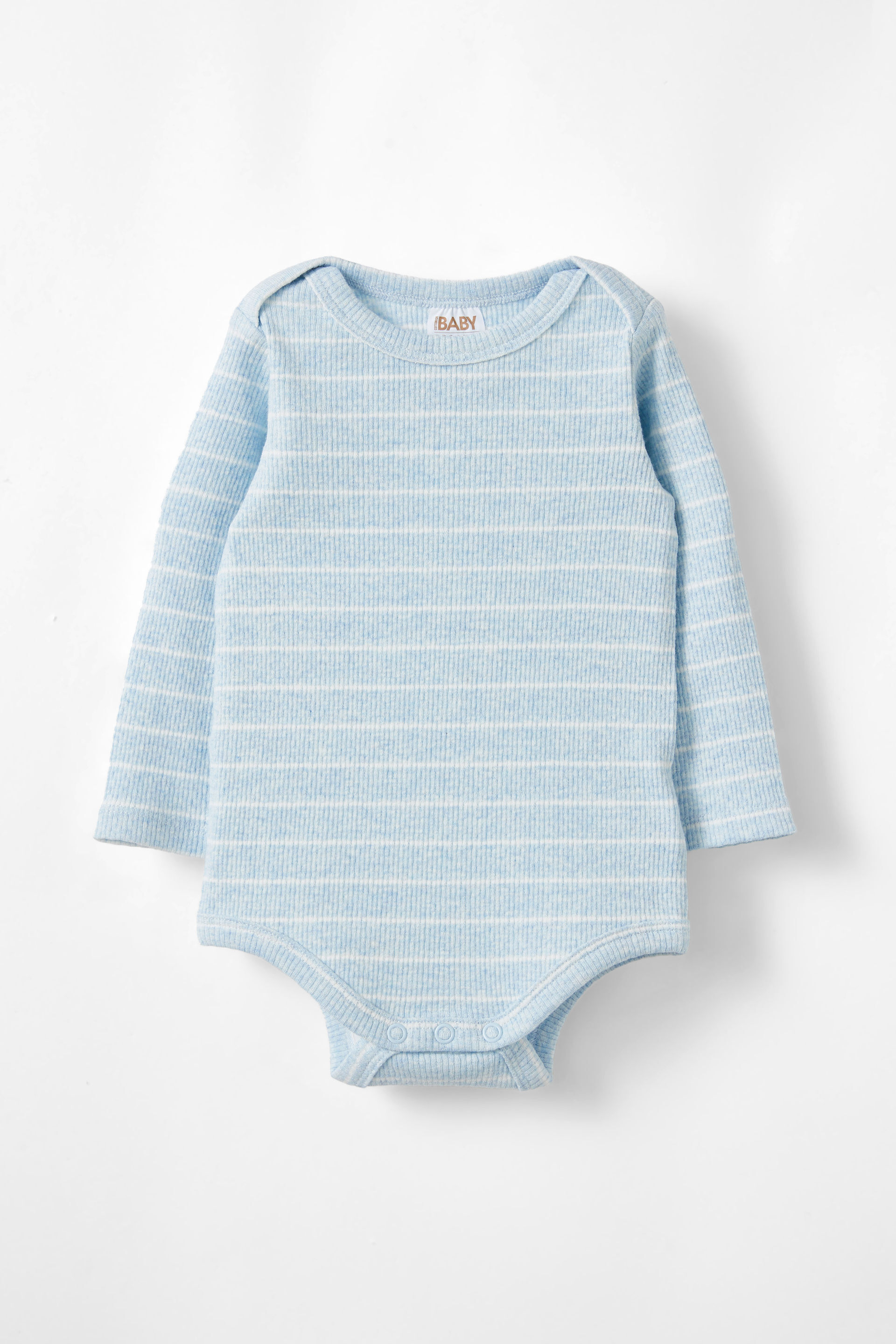 Organic Pointelle Long Sleeve Bubbysuit blue marle/vanilla stripe